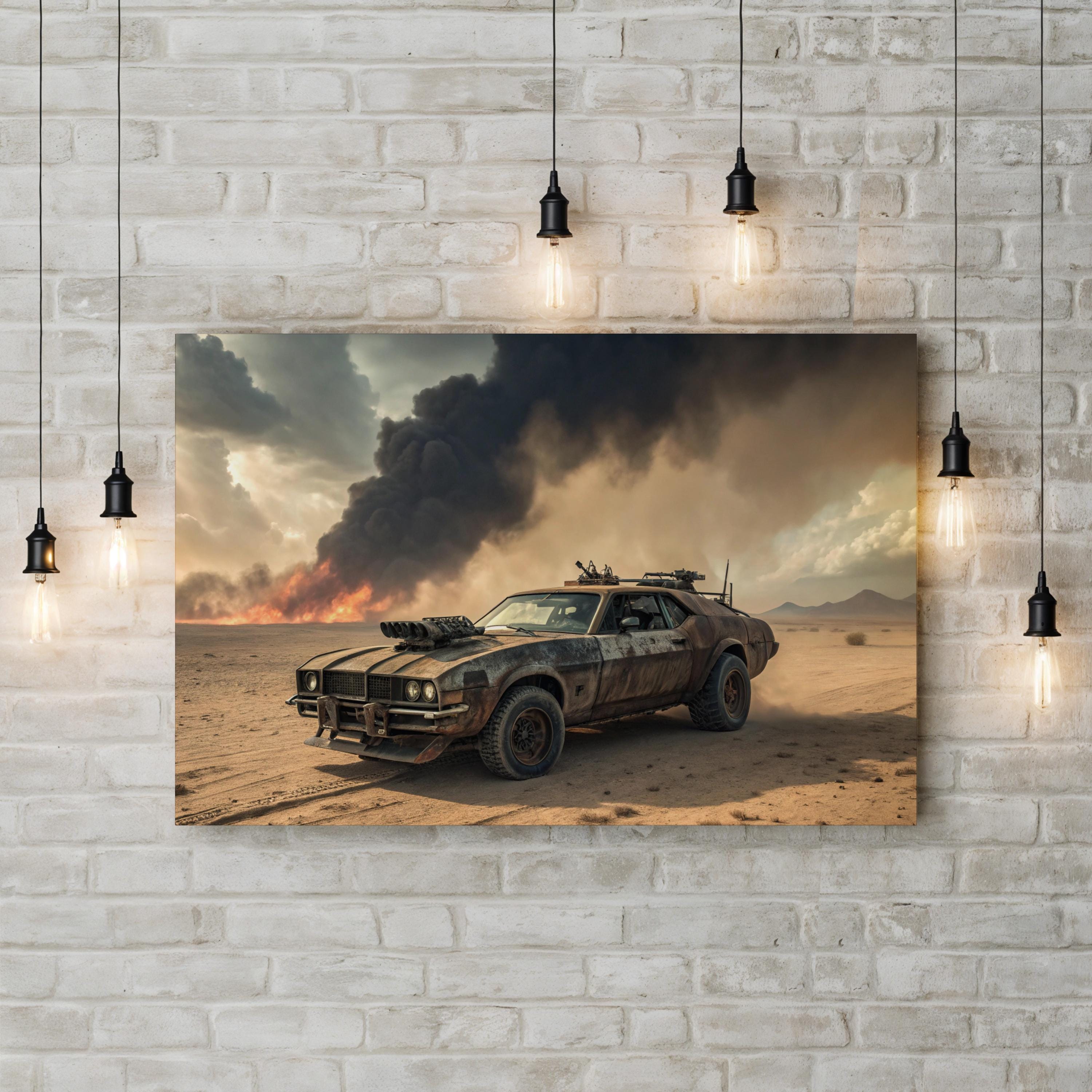 Mad Max Muscle Car – Period Illustration Wall Art | Dystopian Automotive Canvas Print