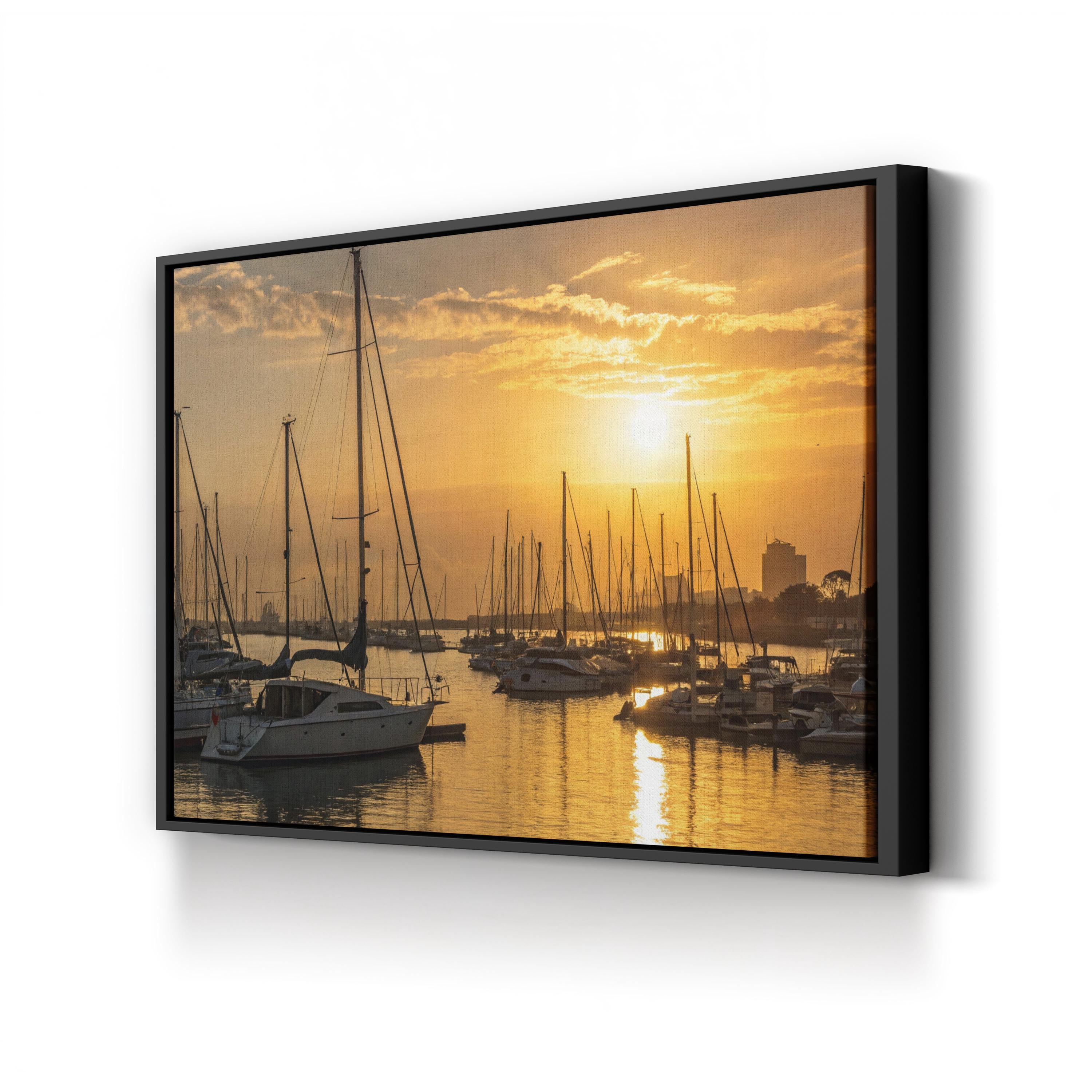 Marina di Pisa Sunset Canvas Wall Art: Tuscany Italy Coastal Marina Sailboat Landscape Print