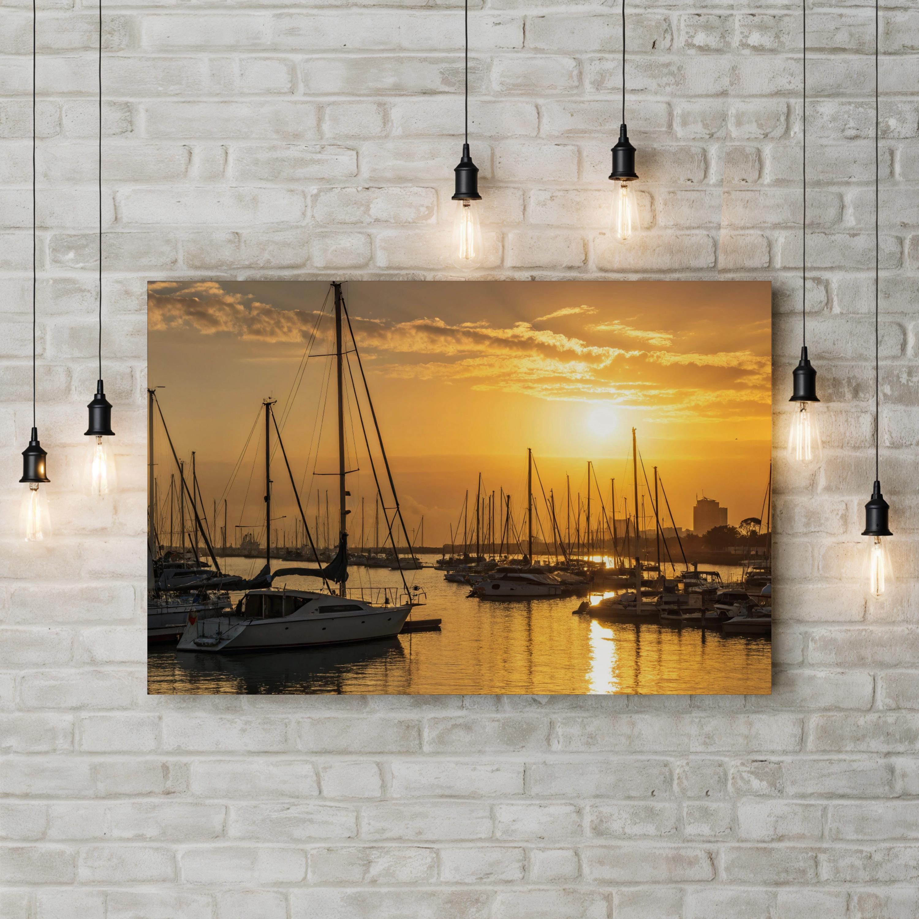 Marina di Pisa Sunset Canvas Wall Art: Tuscany Italy Coastal Marina Sailboat Landscape Print