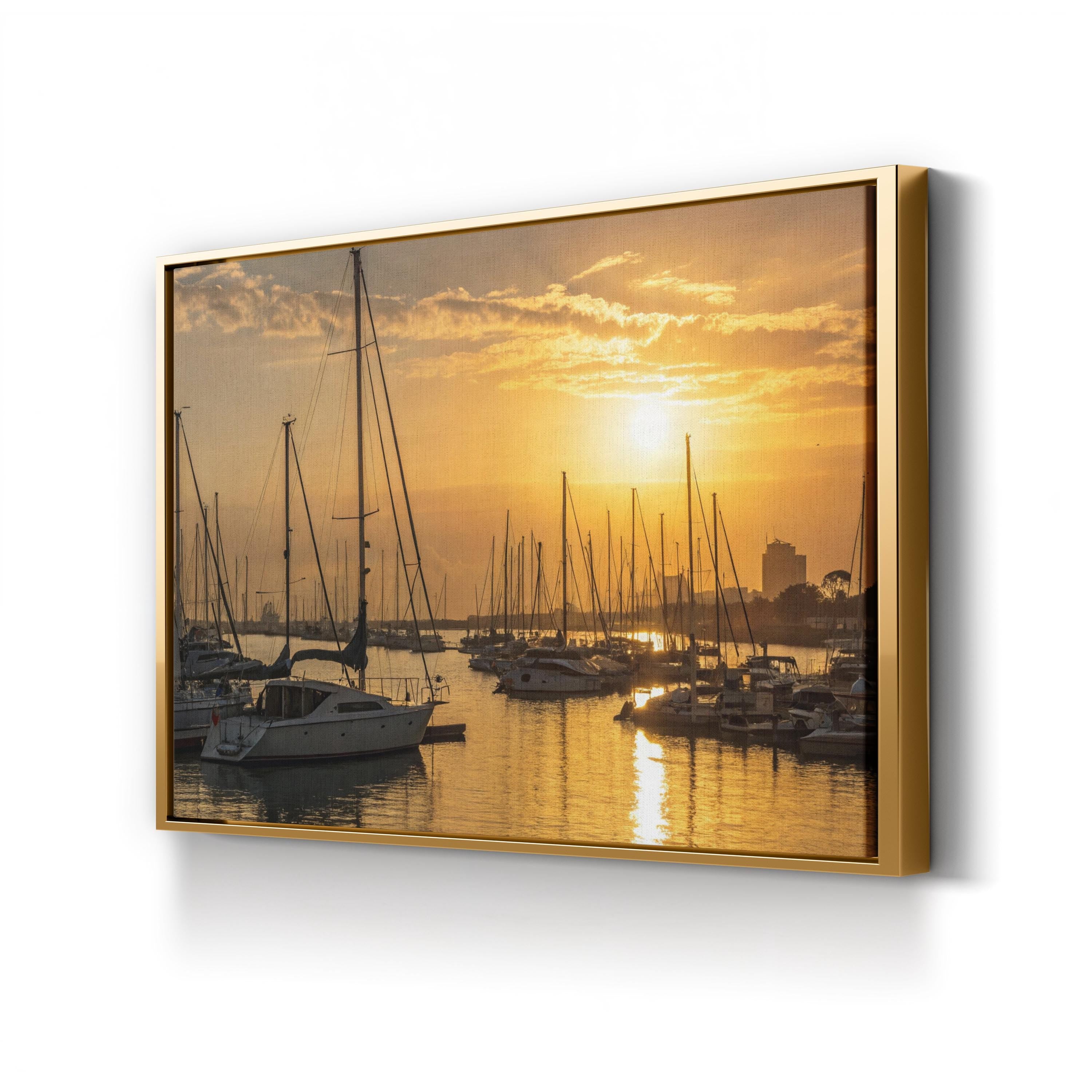 Marina di Pisa Sunset Canvas Wall Art: Tuscany Italy Coastal Marina Sailboat Landscape Print
