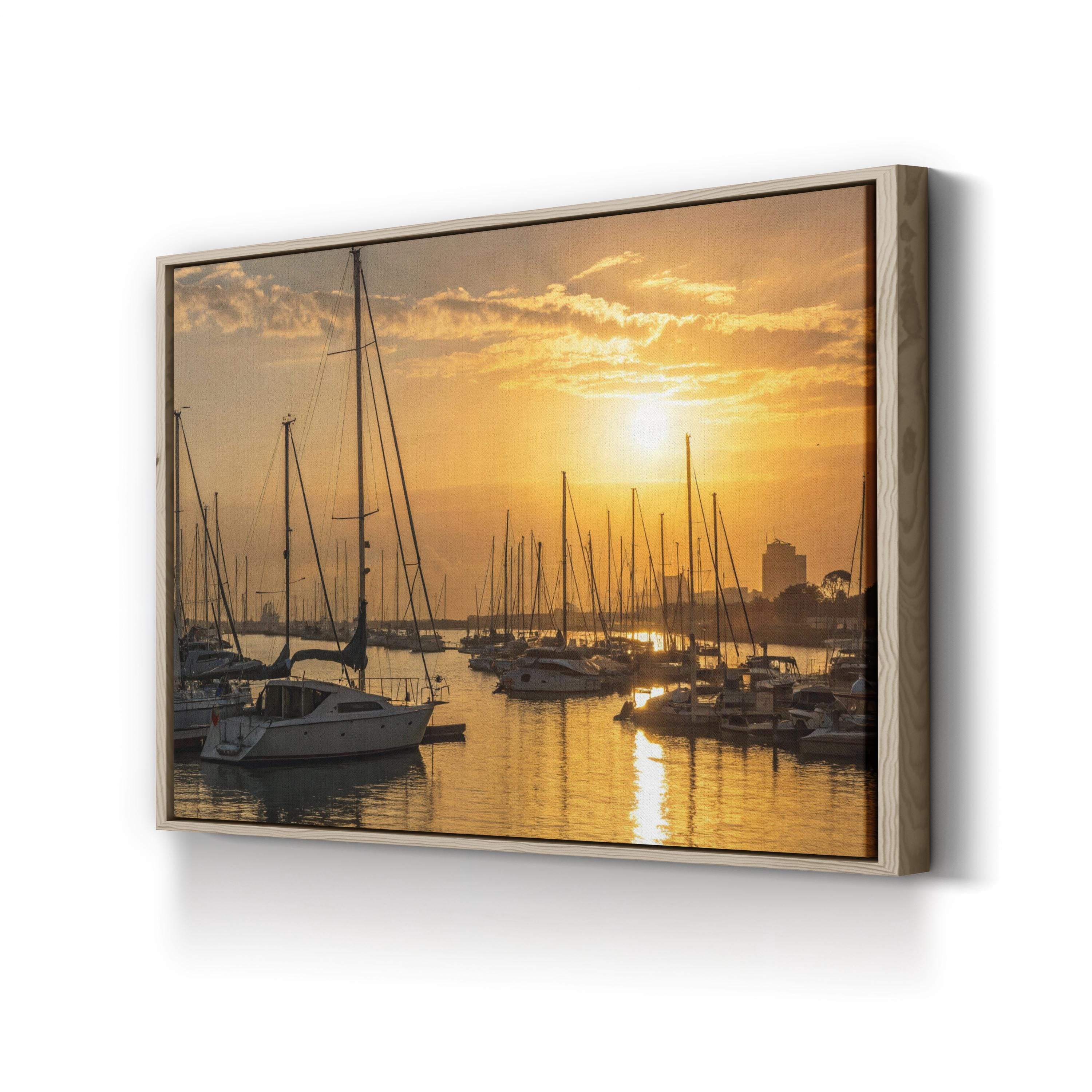 Marina di Pisa Sunset Canvas Wall Art: Tuscany Italy Coastal Marina Sailboat Landscape Print