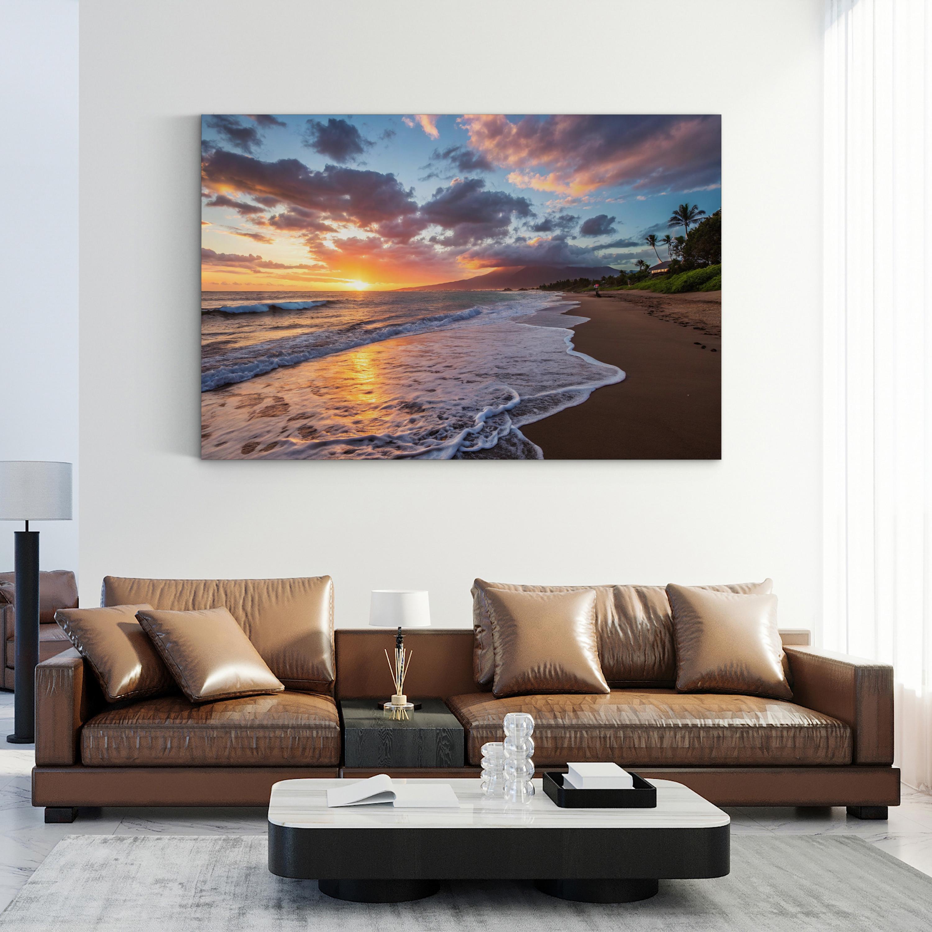 Maui Beach Sunset, Maui, Hawaii, USA Wall Art — Contemporary Tropical Coastal Canvas Print