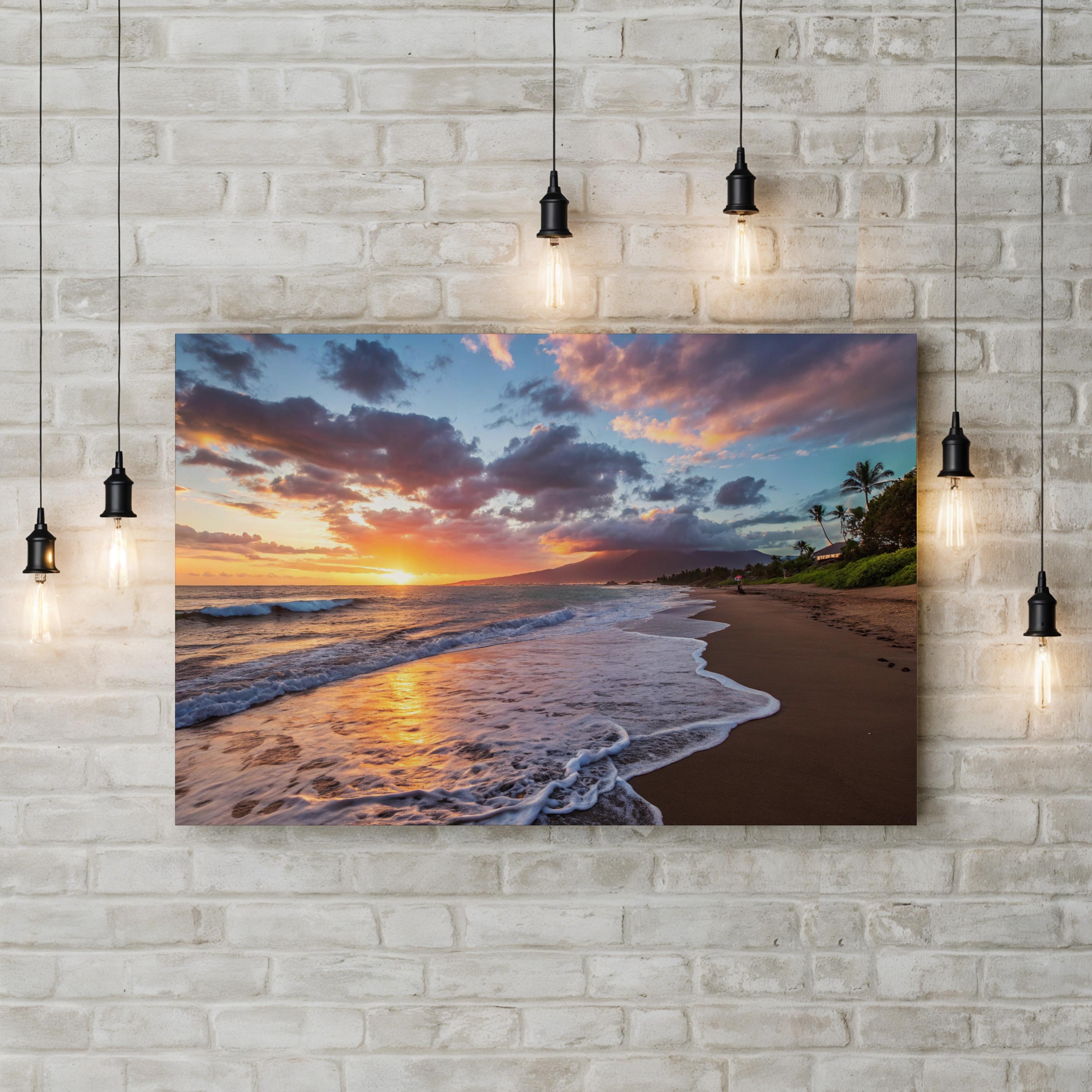 Maui Beach Sunset, Maui, Hawaii, USA Wall Art — Contemporary Tropical Coastal Canvas Print