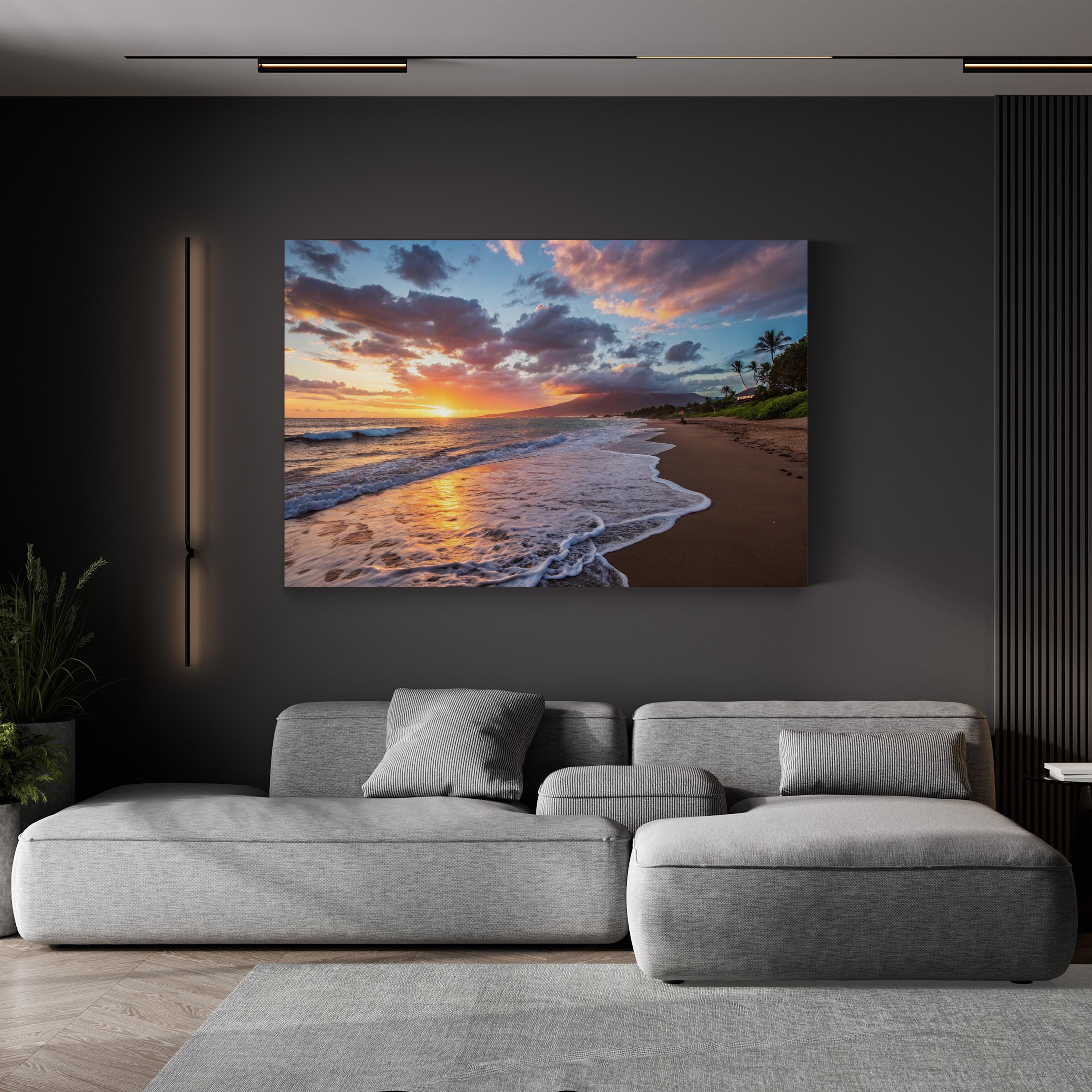 Maui Beach Sunset, Maui, Hawaii, USA Wall Art — Contemporary Tropical Coastal Canvas Print
