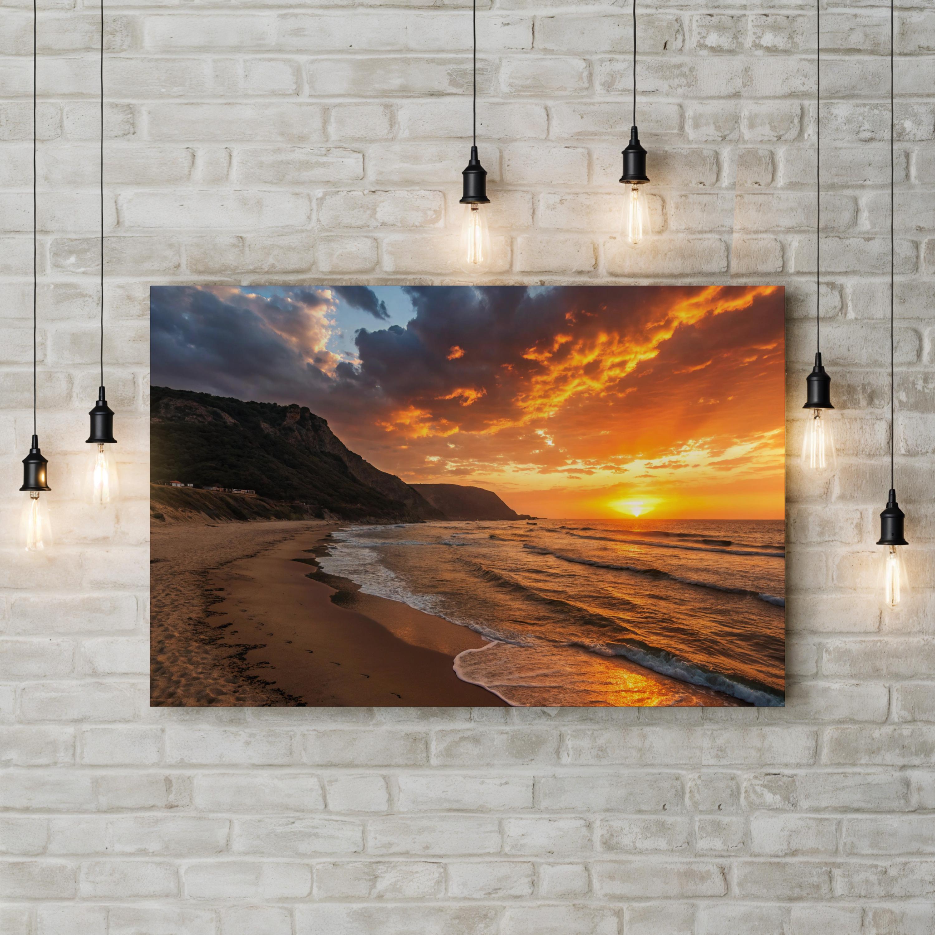 Maui Black Sand Beach, Maui, Hawaii, USA Wall Art — Tropical Ocean Sunset Canvas Print