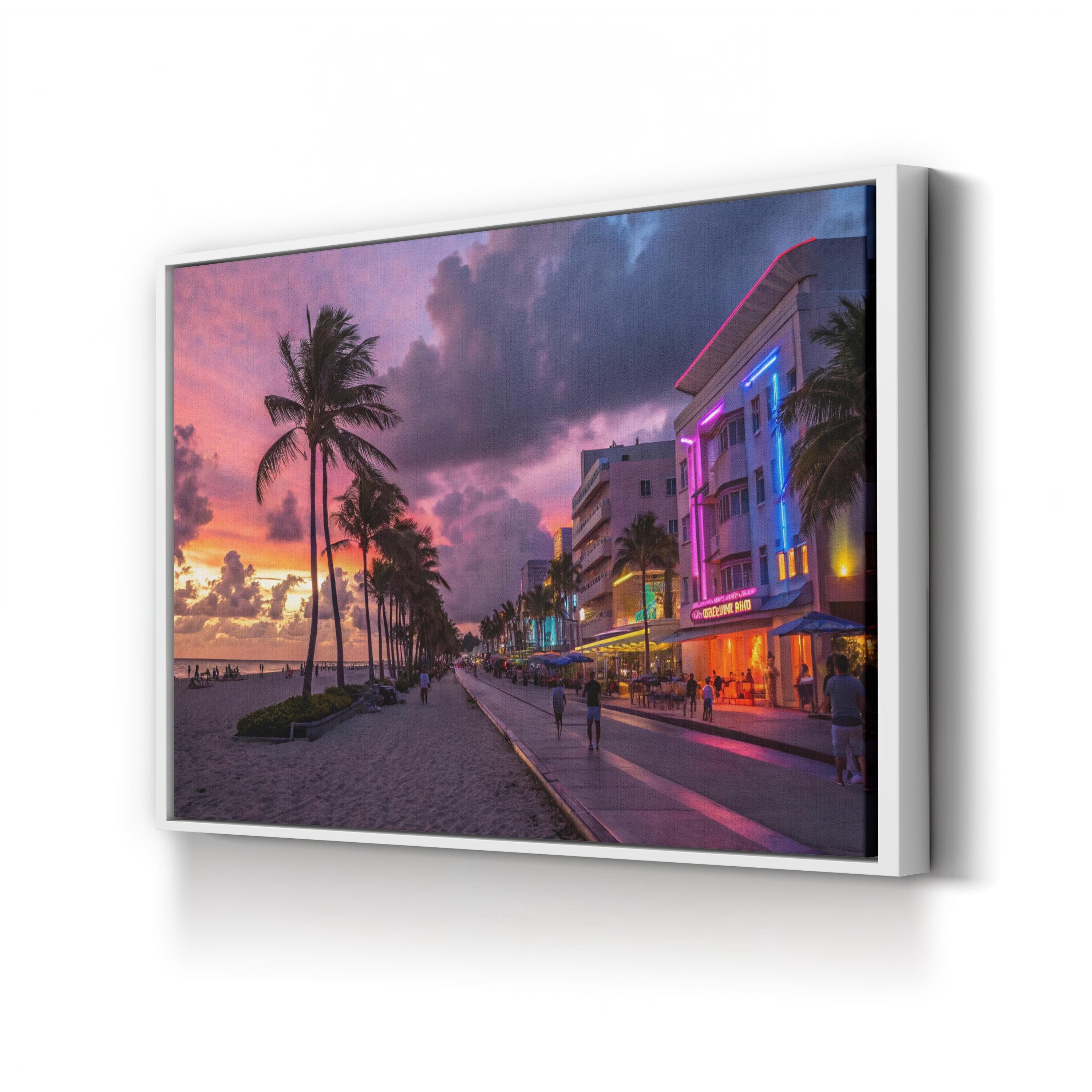 Miami Beach Ocean Drive Sunset – Vintage Photography Wall Art | Art Deco Coastal Canvas Print