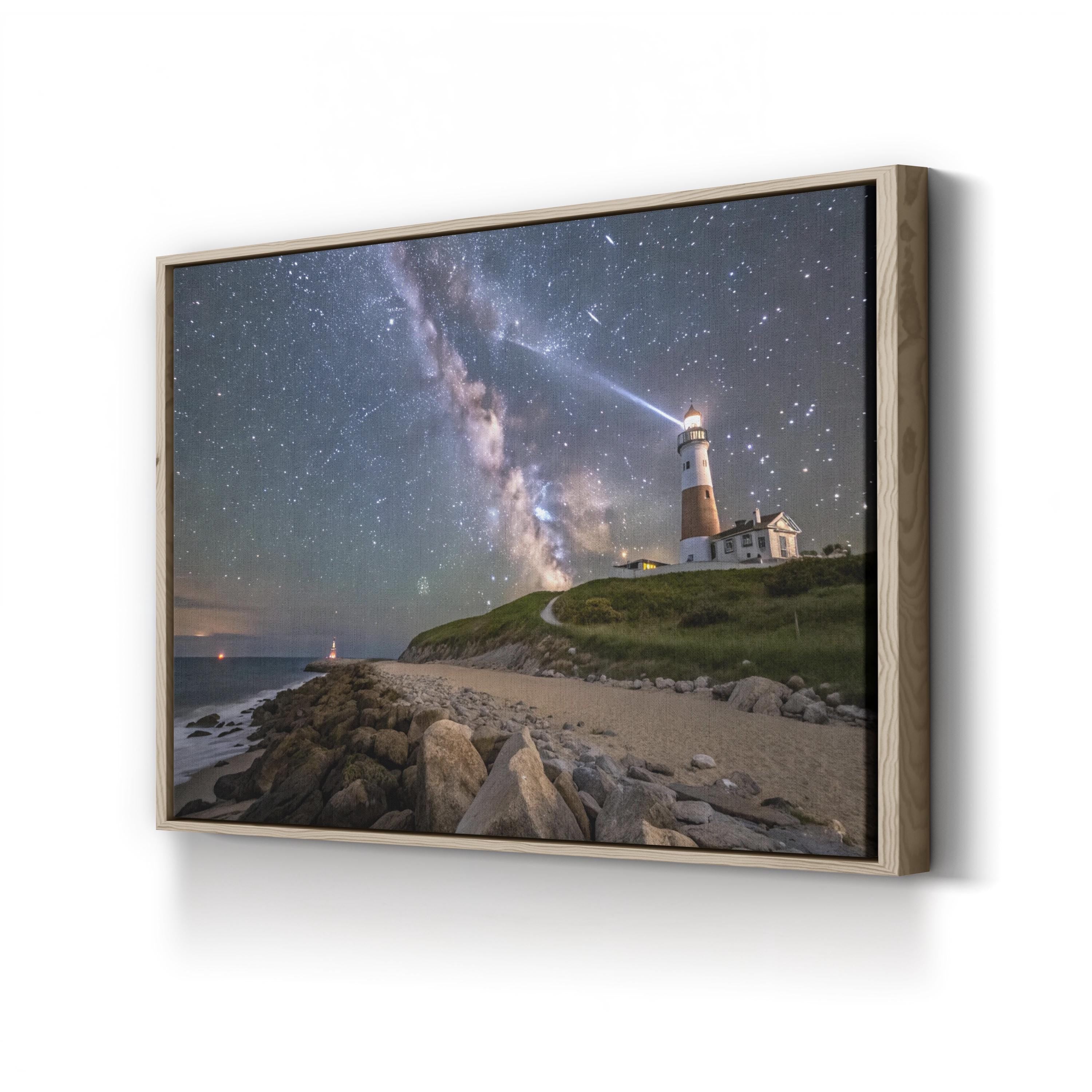 Montauk Lighthouse Starry Night – Vintage Photography Wall Art | Coastal Canvas Print