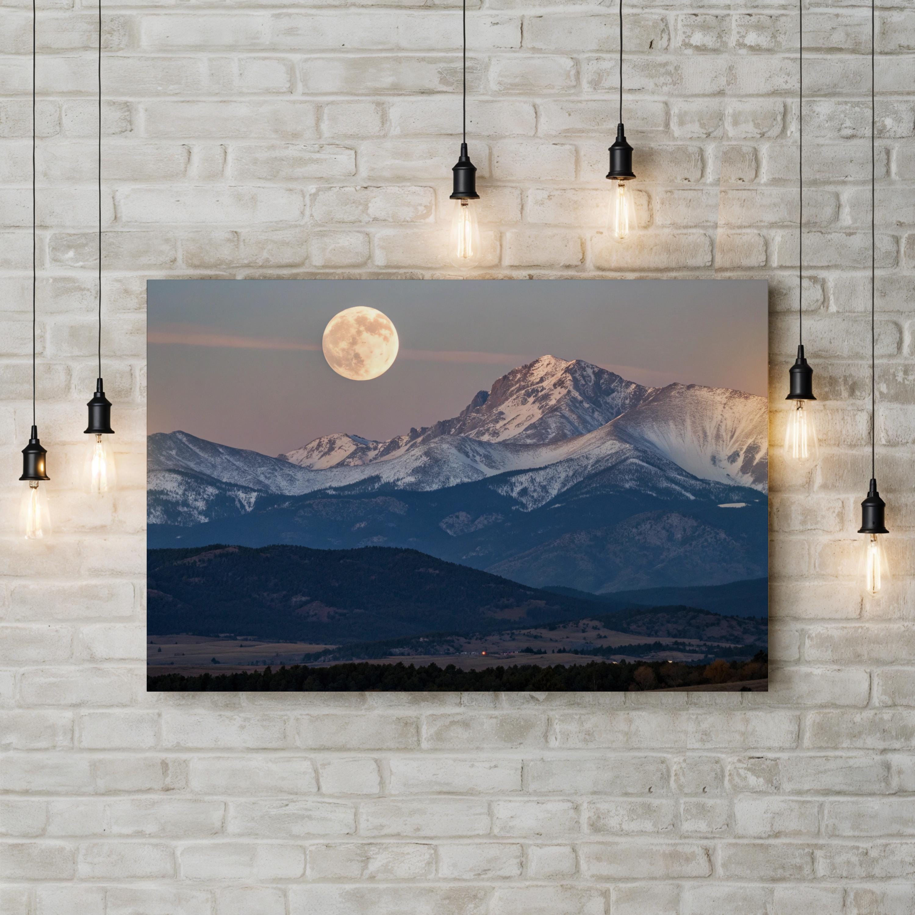 Moon Over Boulder Nightscape – Vintage Photography Wall Art | Colorado Mountain Canvas Print