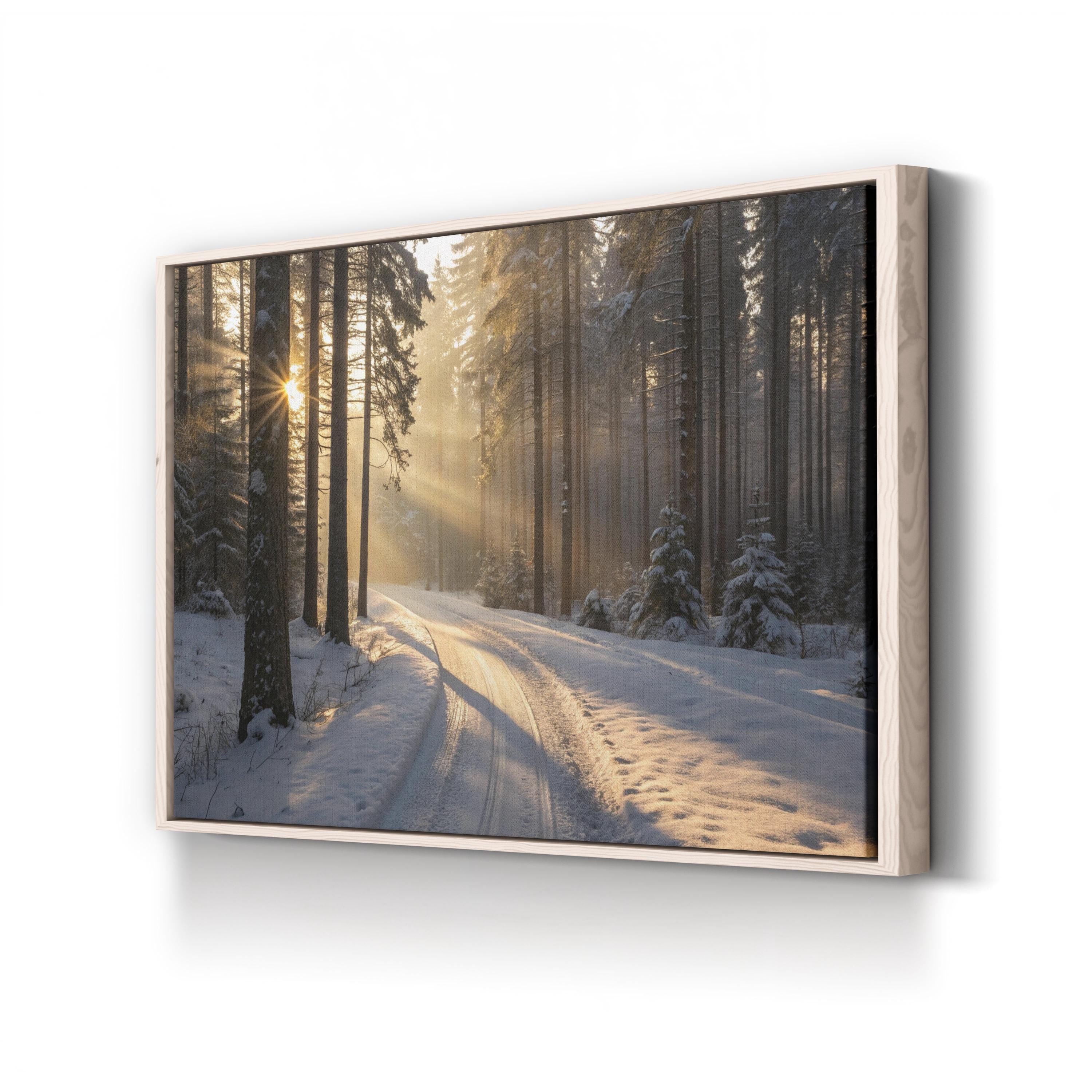 Winter Morning Sunlight Forest – Vintage Photography Wall Art | Snowy Landscape Canvas Print