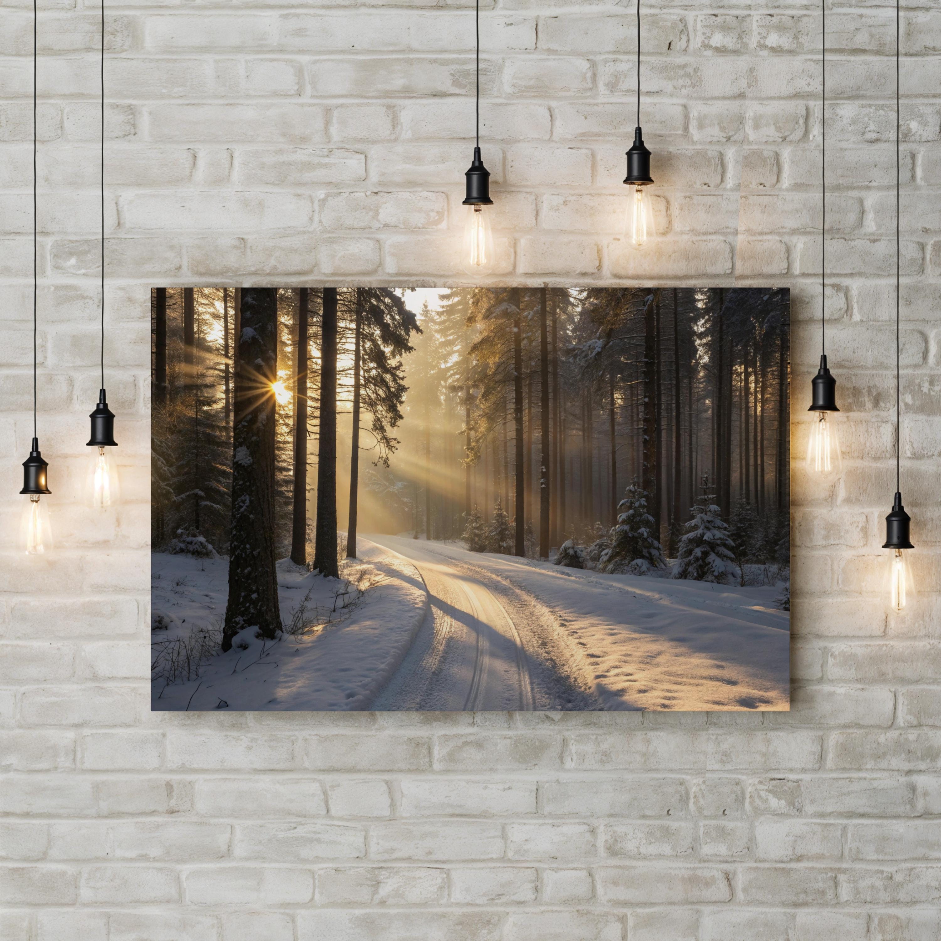 Winter Morning Sunlight Forest – Vintage Photography Wall Art | Snowy Landscape Canvas Print