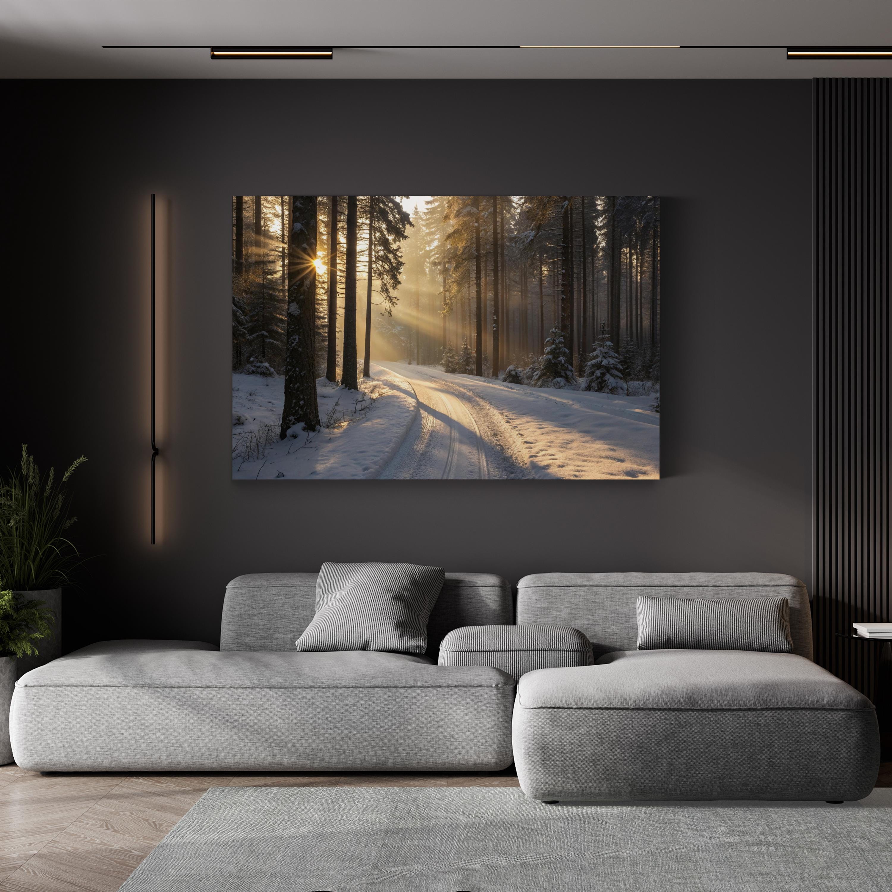 Winter Morning Sunlight Forest – Vintage Photography Wall Art | Snowy Landscape Canvas Print