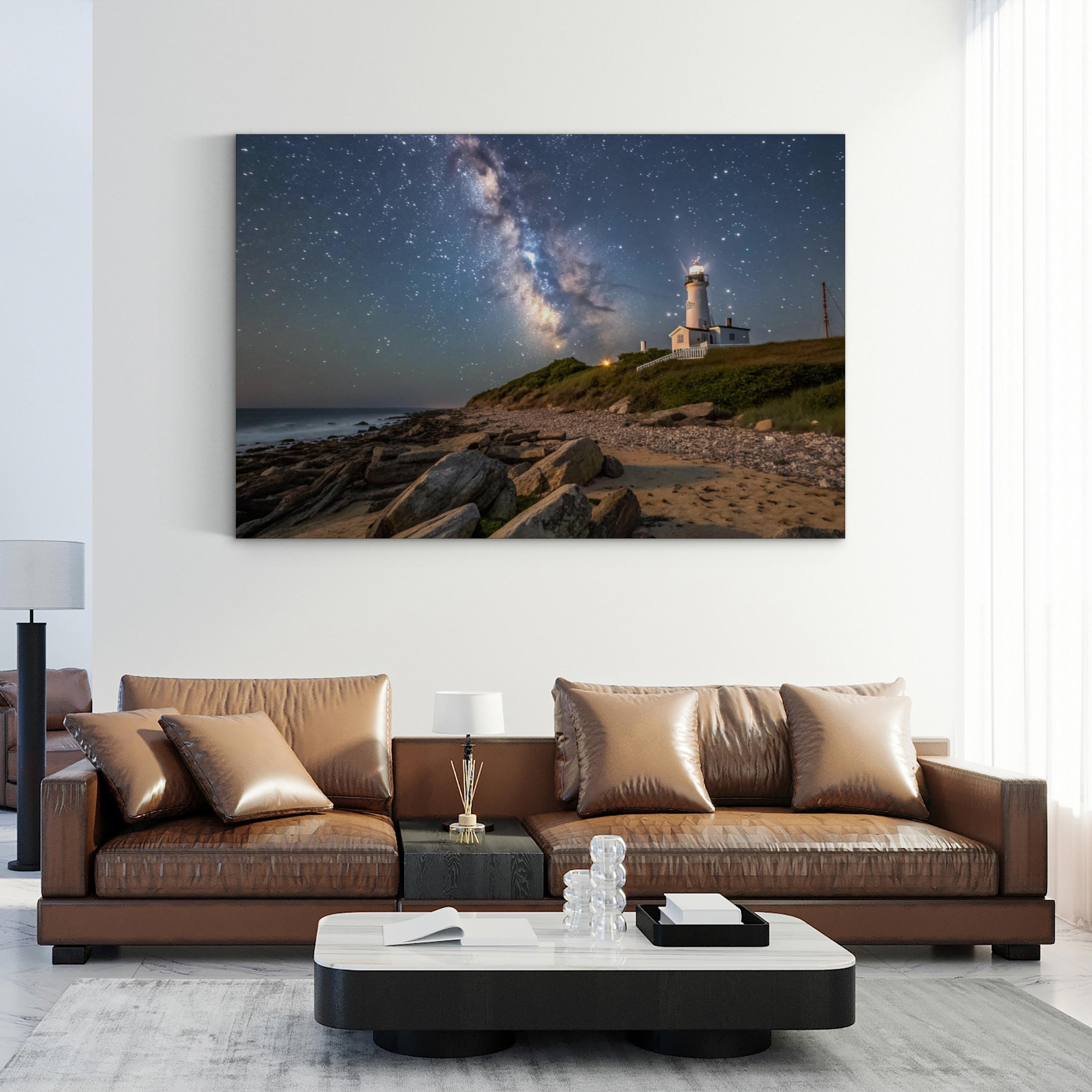 Montauk Beach Starry Night – Vintage Photography Wall Art | Coastal Lighthouse Canvas Print