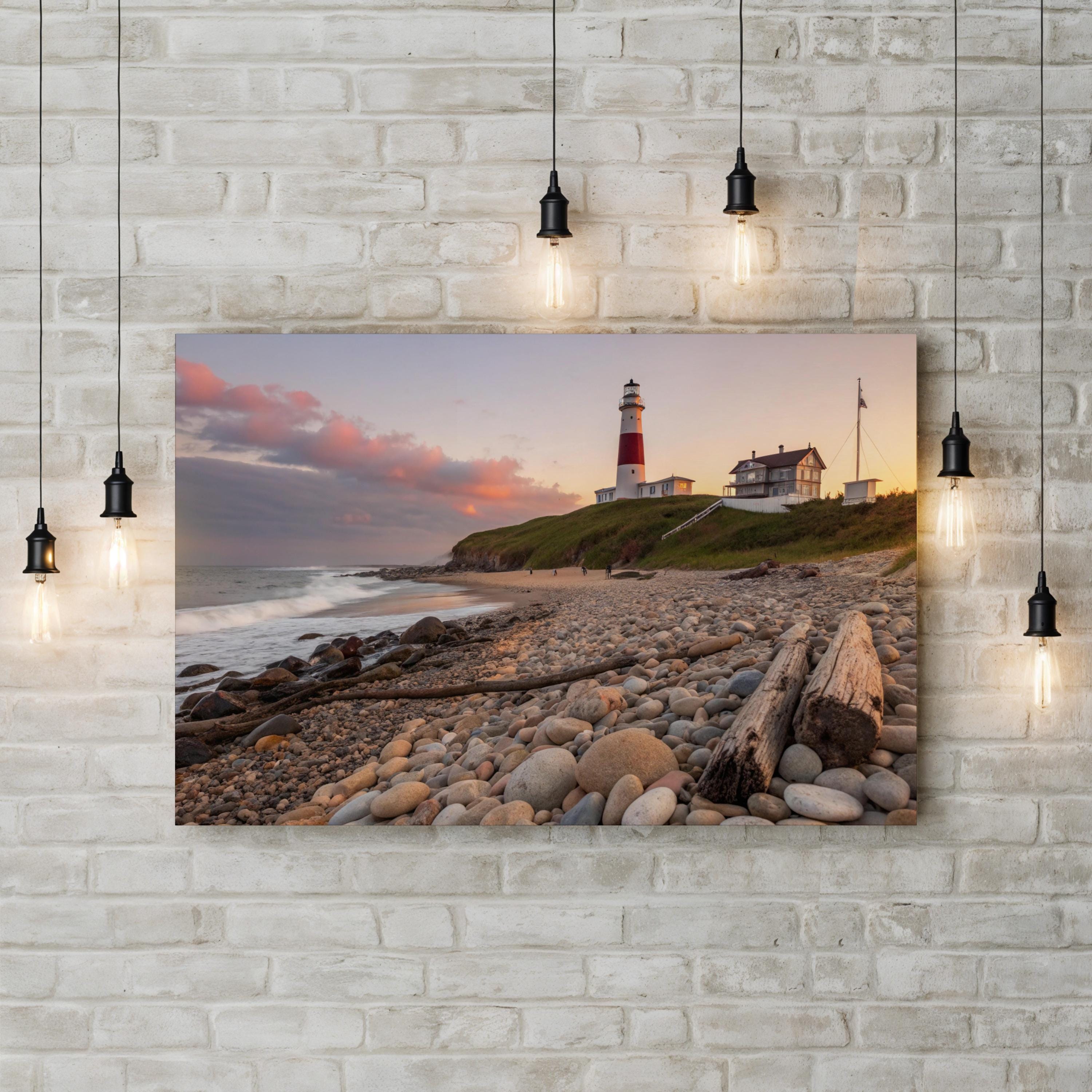 Montauk Point Lighthouse, Long Island New York Wall Art — Coastal Seascape Canvas Print