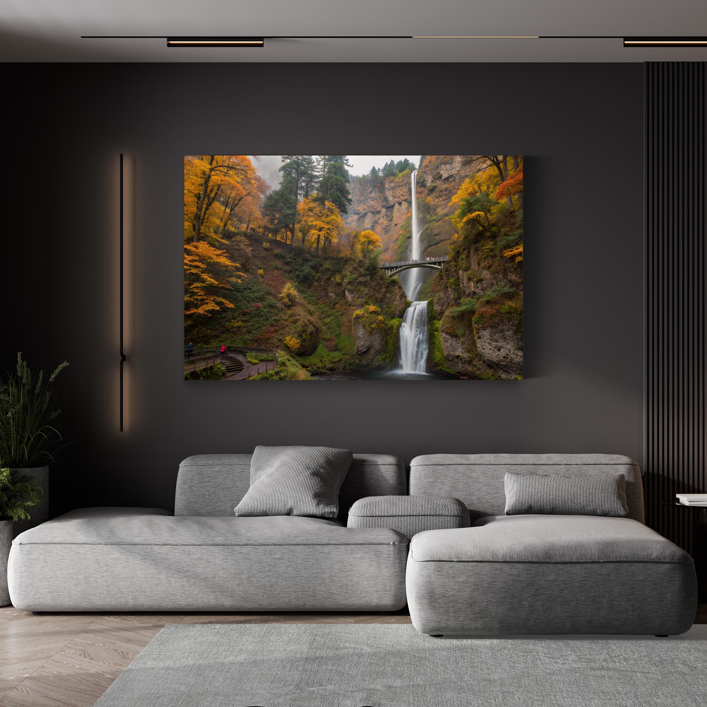 Multnomah Falls Autumn, Oregon – Vintage Photography Wall Art | Waterfall Canvas Print