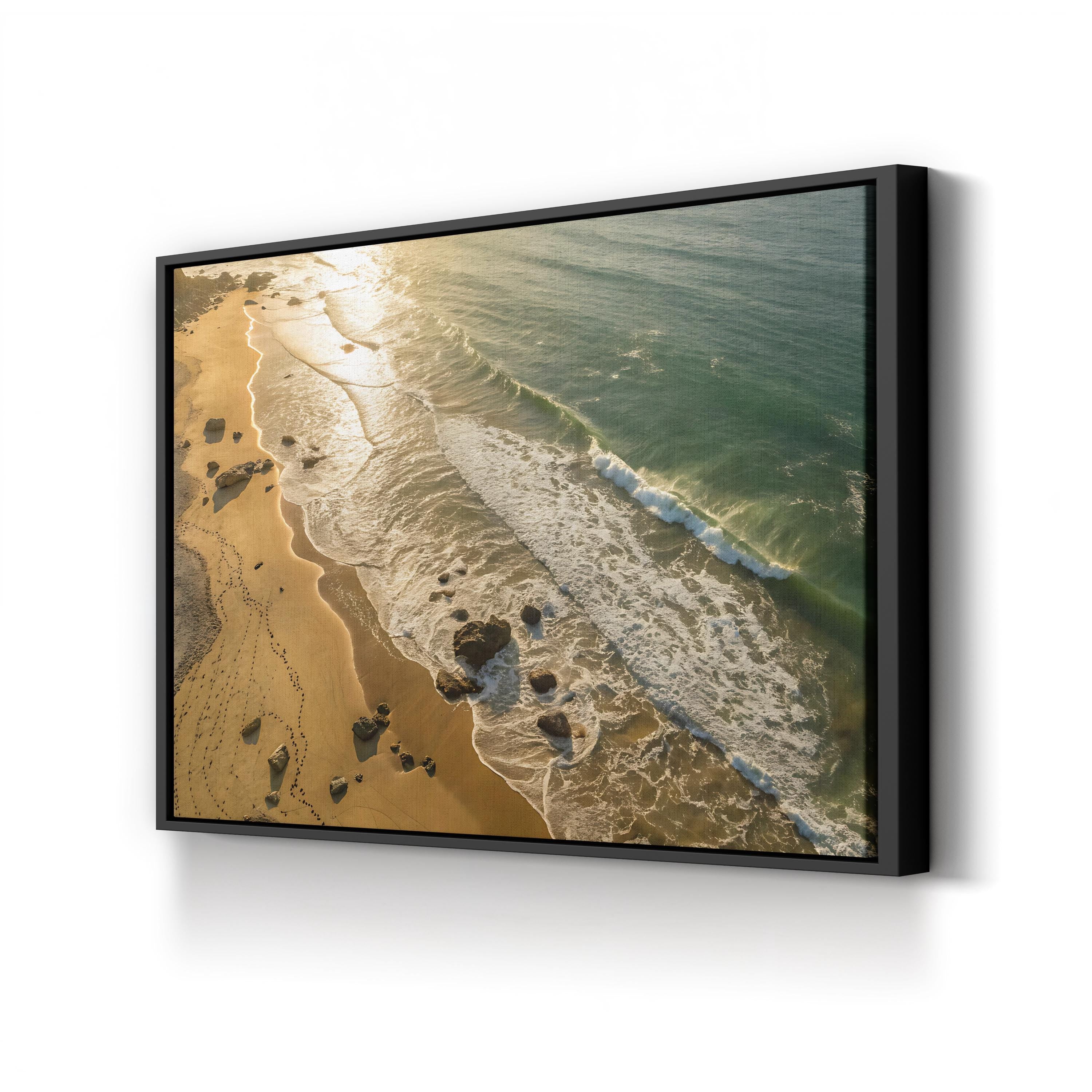 Aerial Coastal Sunset — Modern Beach Shoreline Canvas Wall Art
