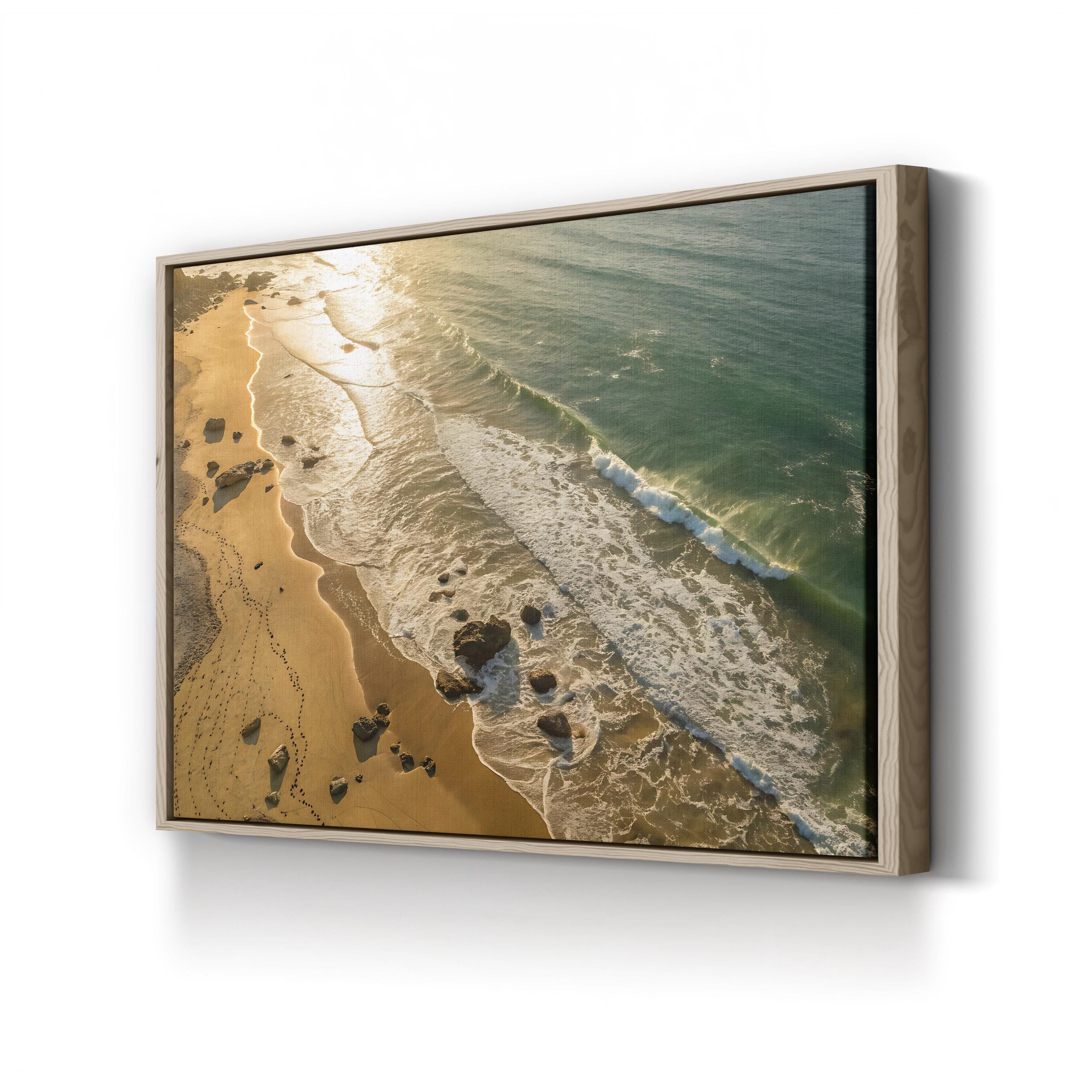 Aerial Coastal Sunset — Modern Beach Shoreline Canvas Wall Art