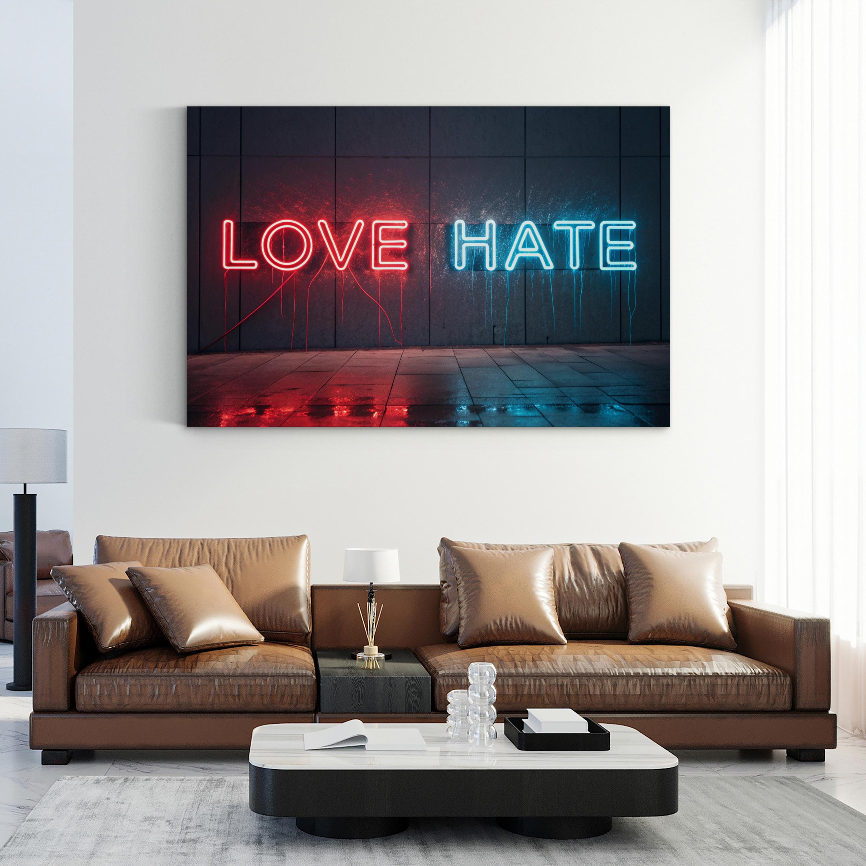 A Love Hate Relationship Wall Art | Contemporary Urban Neon Typography Canvas Print