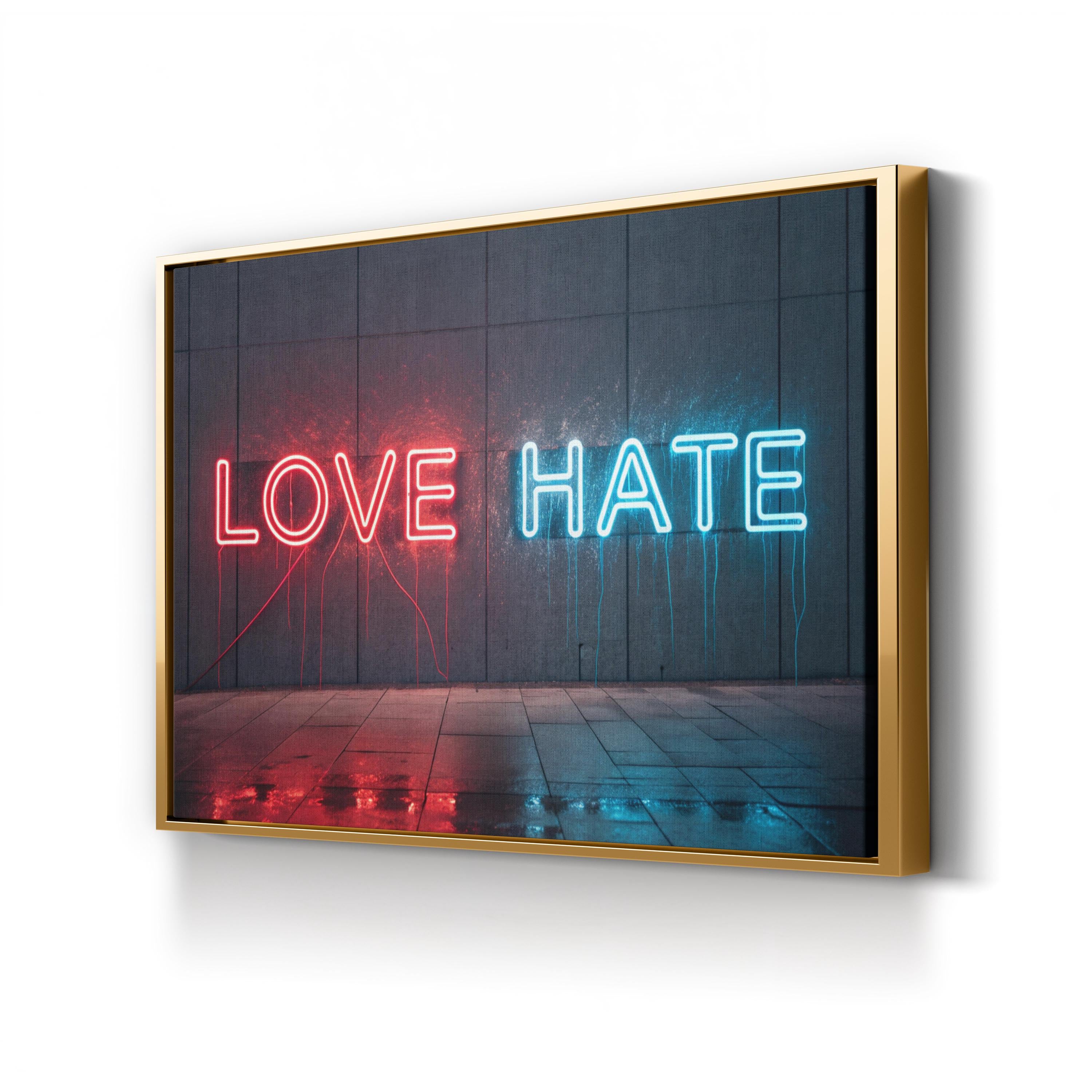 A Love Hate Relationship Wall Art | Contemporary Urban Neon Typography Canvas Print
