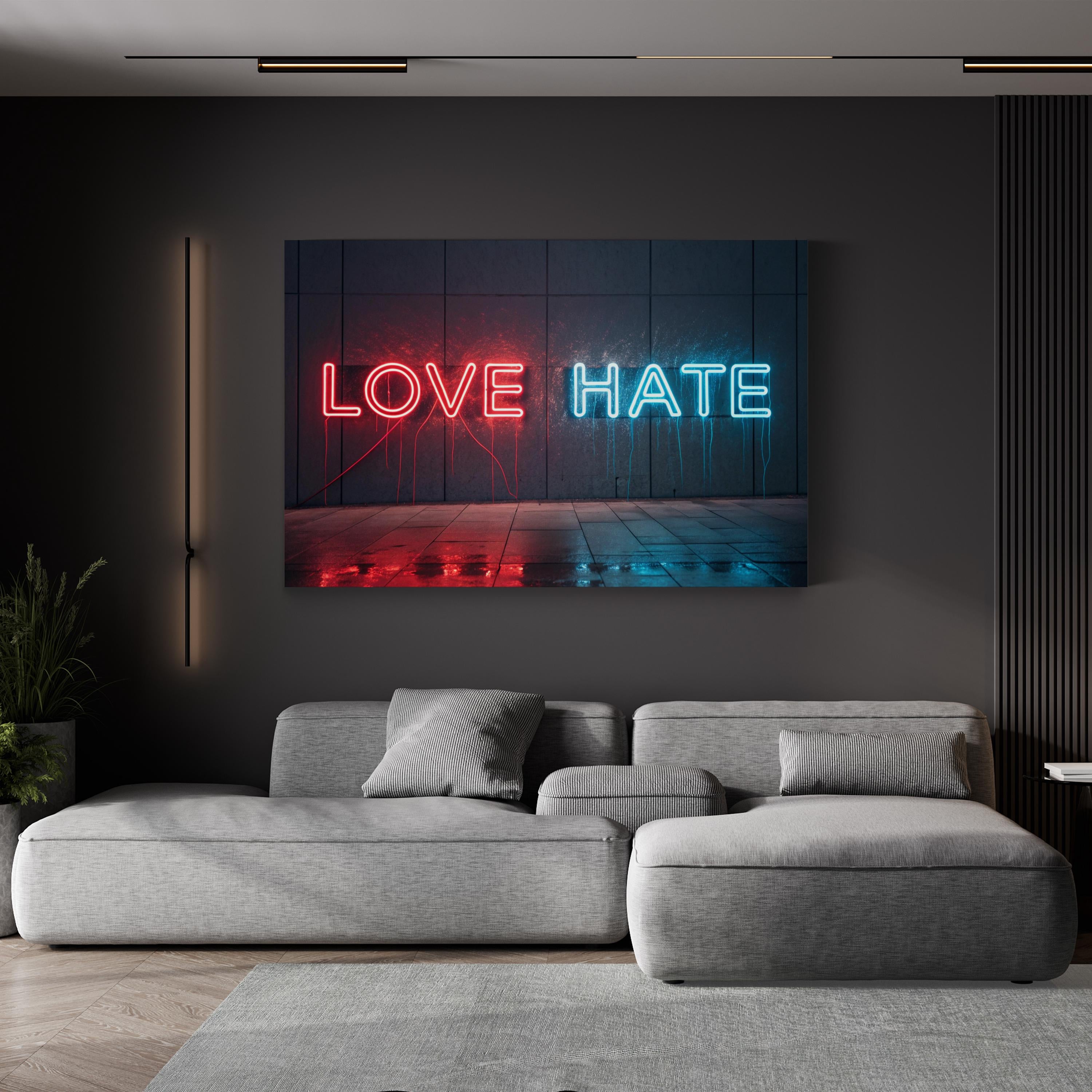 A Love Hate Relationship Wall Art | Contemporary Urban Neon Typography Canvas Print
