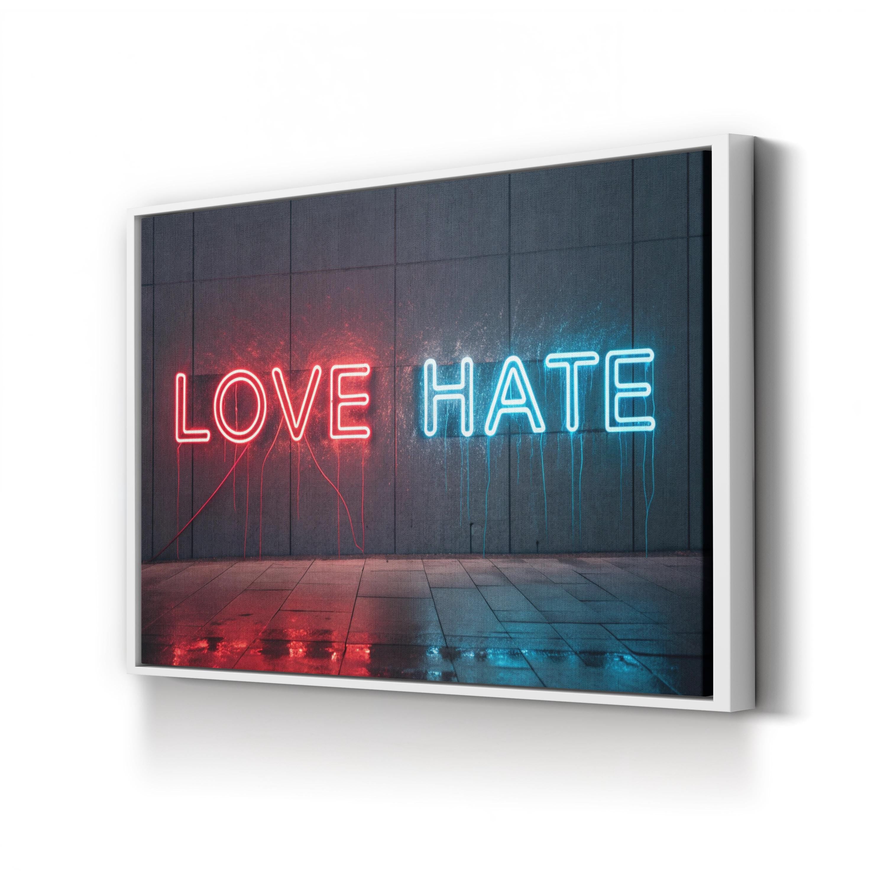 A Love Hate Relationship Wall Art | Contemporary Urban Neon Typography Canvas Print