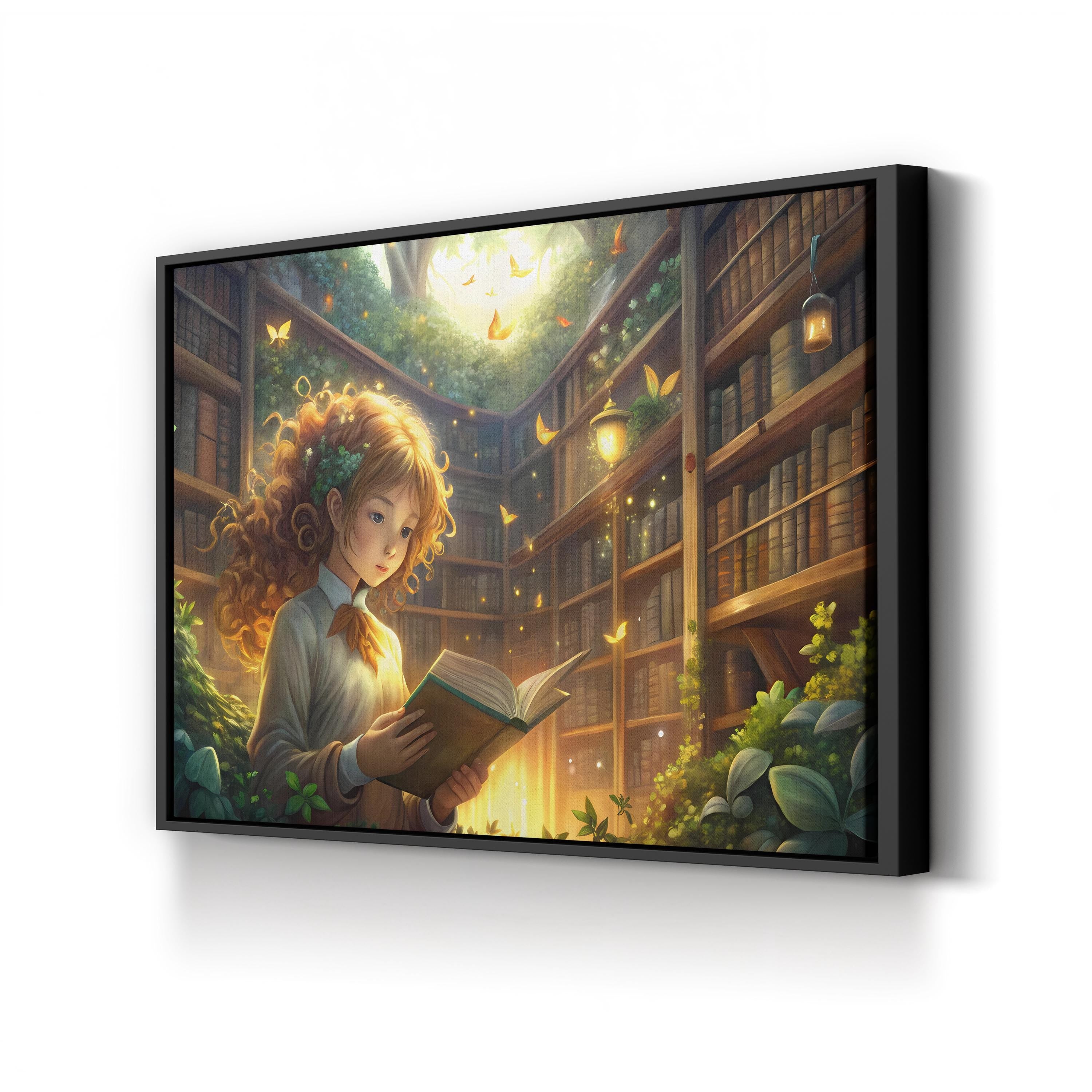 Magical Girl Library – Period Illustration Wall Art | Whimsical Fantasy Canvas Print