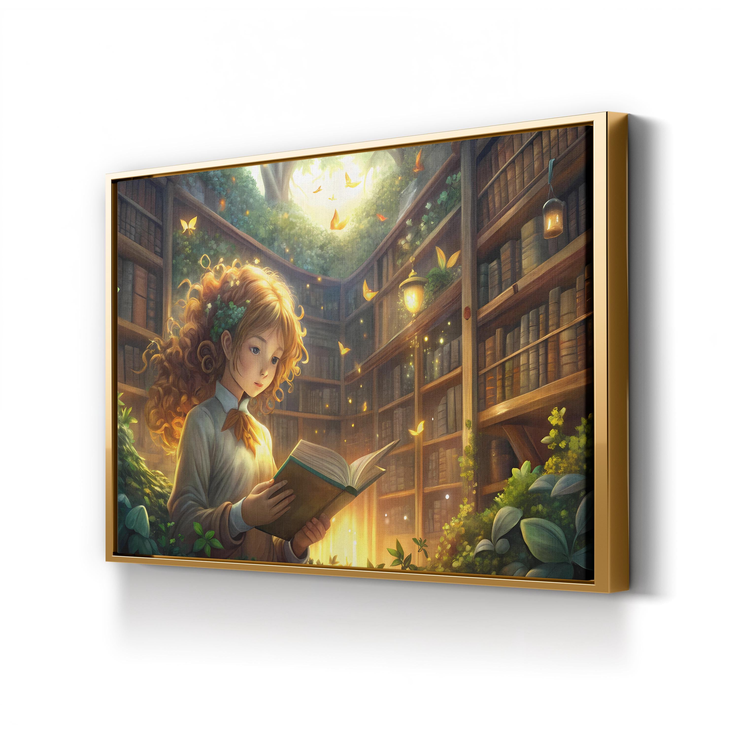 Magical Girl Library – Period Illustration Wall Art | Whimsical Fantasy Canvas Print