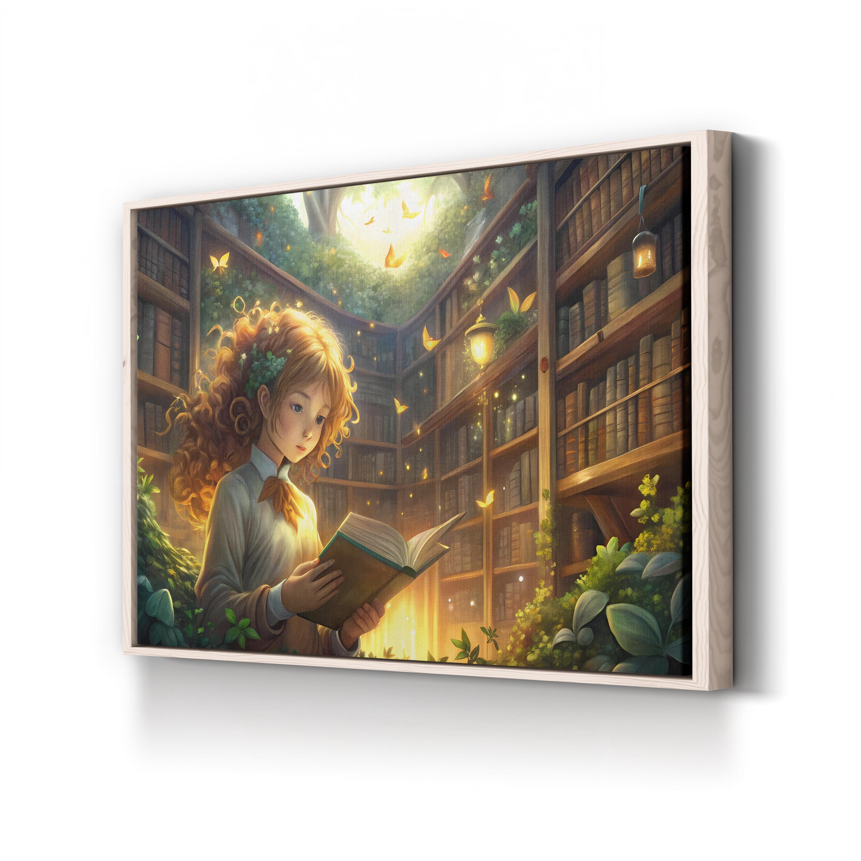 Magical Girl Library – Period Illustration Wall Art | Whimsical Fantasy Canvas Print