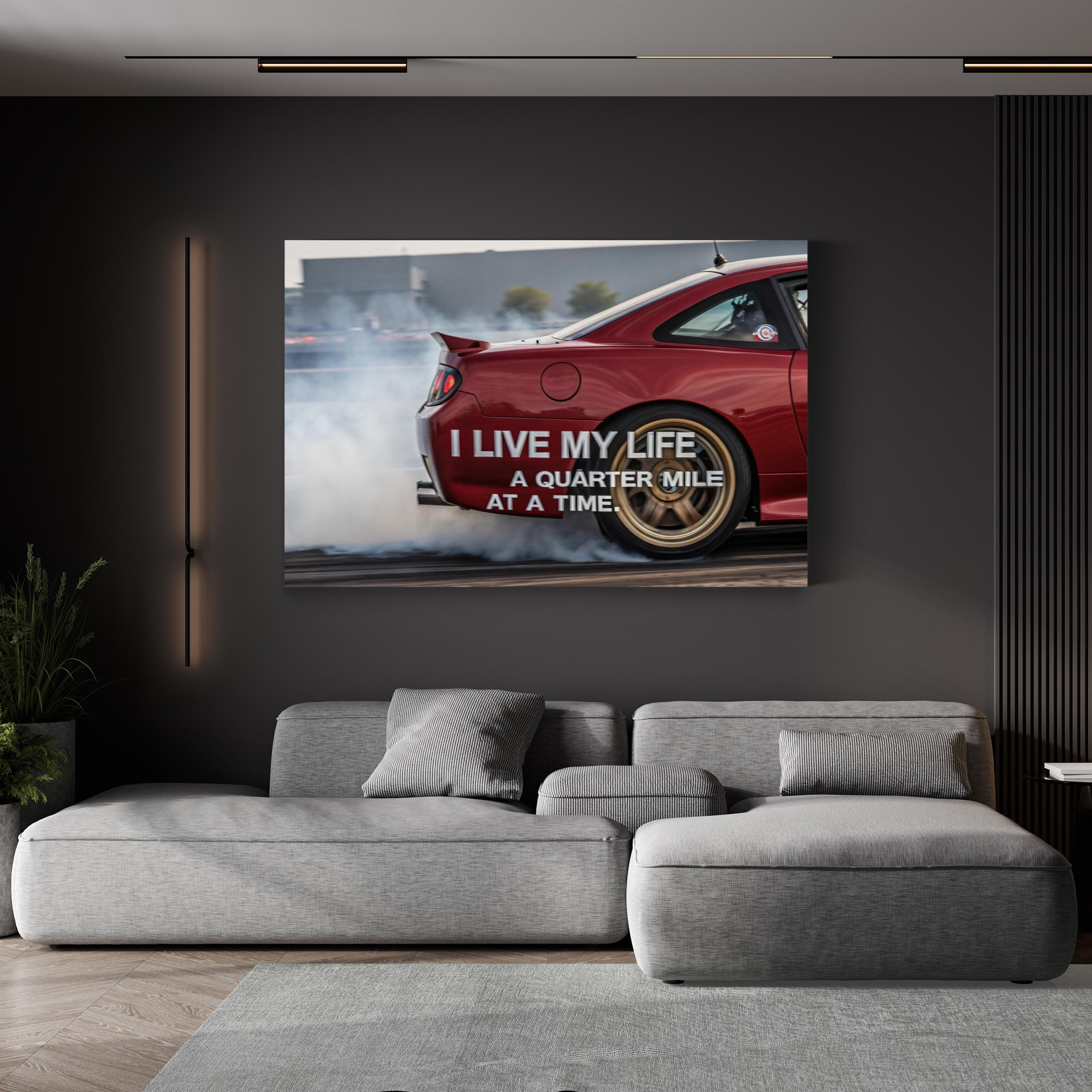 Race Car Quarter Mile – Period Illustration Wall Art | Typography Automotive Canvas Print