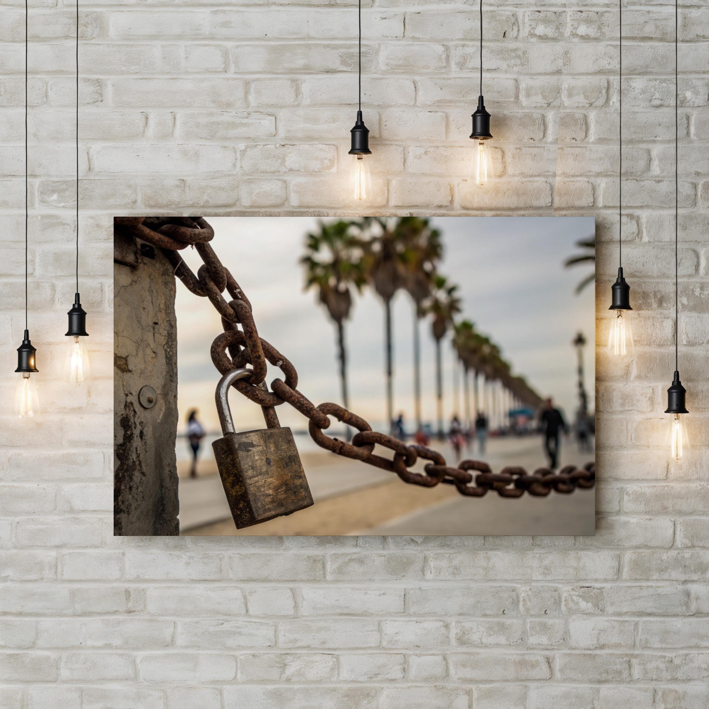 Access Denied – Period Illustration Wall Art | Urban Street Lock & Chain Canvas Print