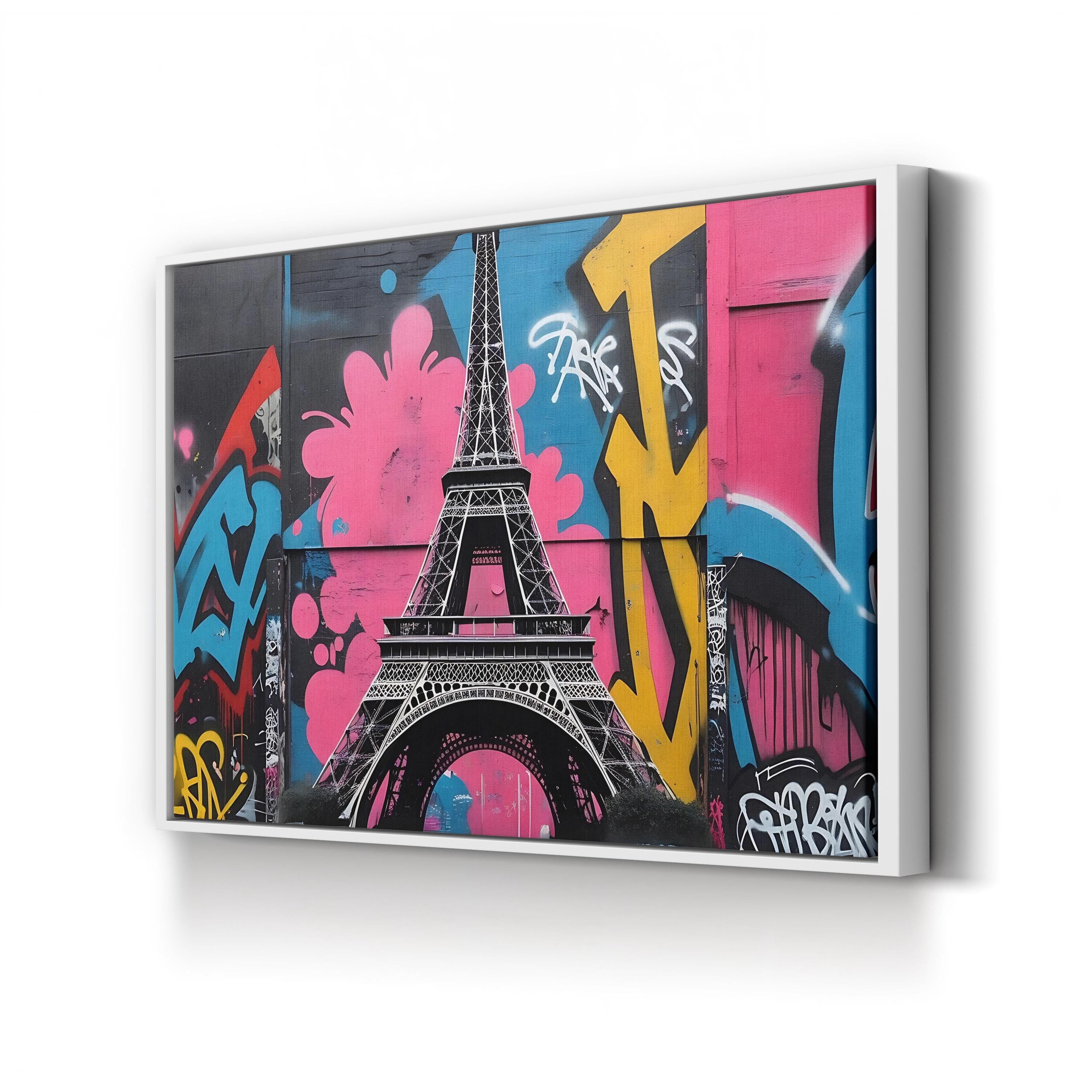 Eiffel Tower Graffiti Color – Period Illustration Wall Art | Paris Street Canvas Print
