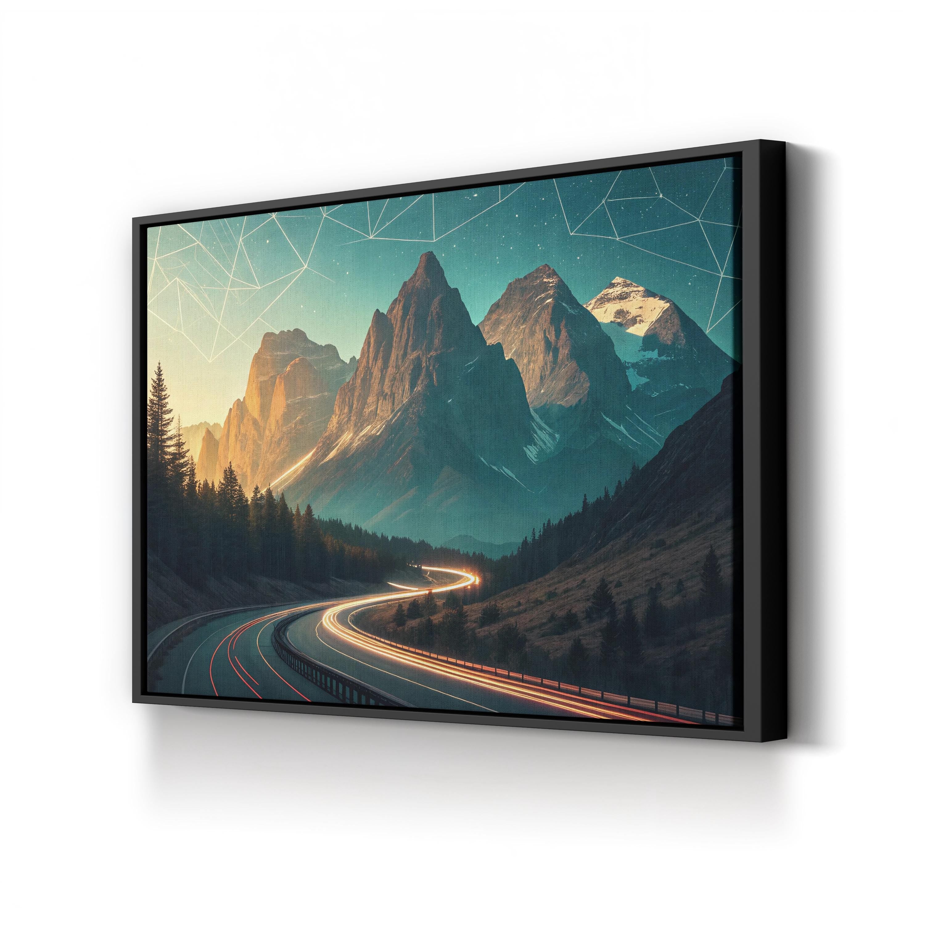 Art Deco Mountain Landscape – Period Illustration Wall Art | Geometric Nature Canvas Print