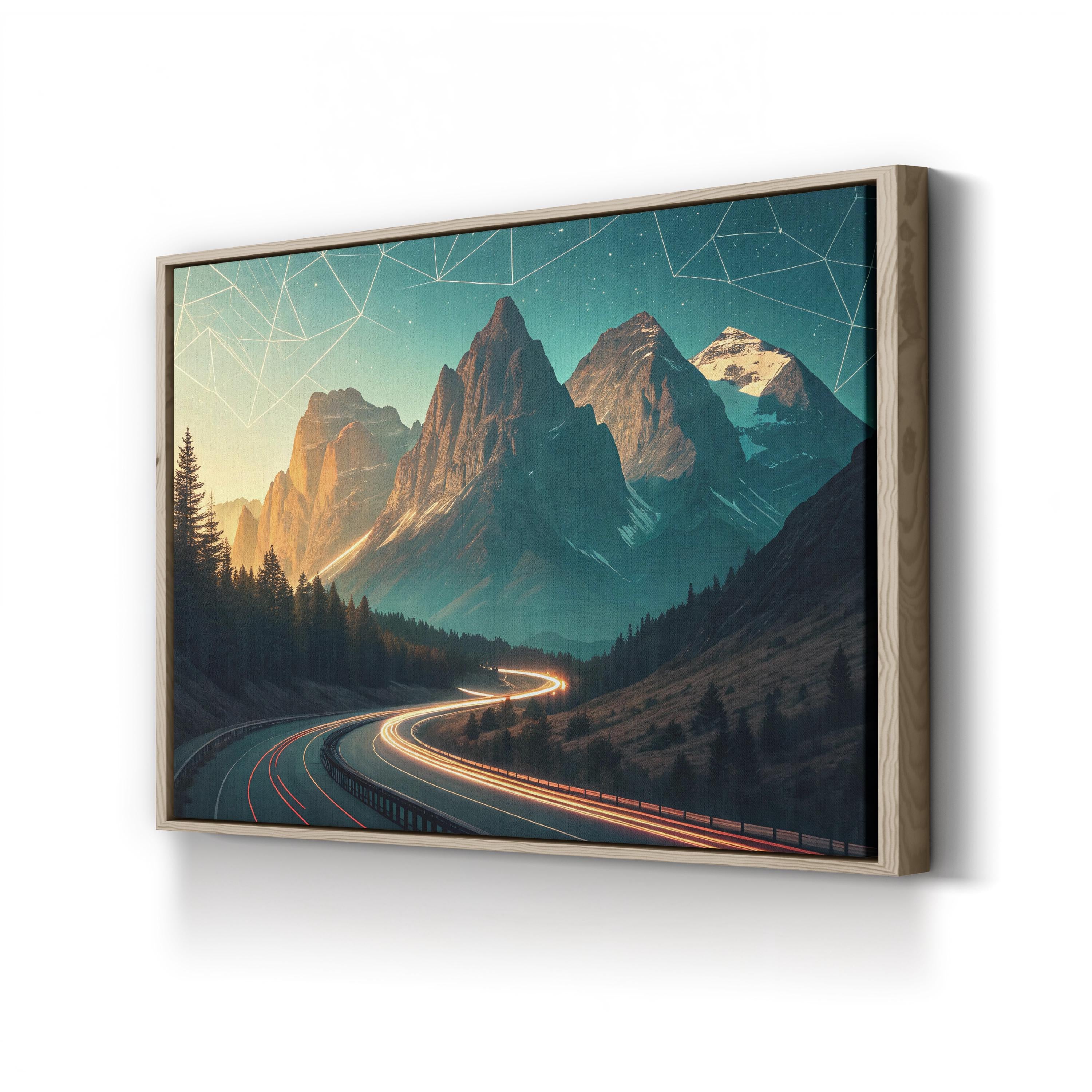 Art Deco Mountain Landscape – Period Illustration Wall Art | Geometric Nature Canvas Print