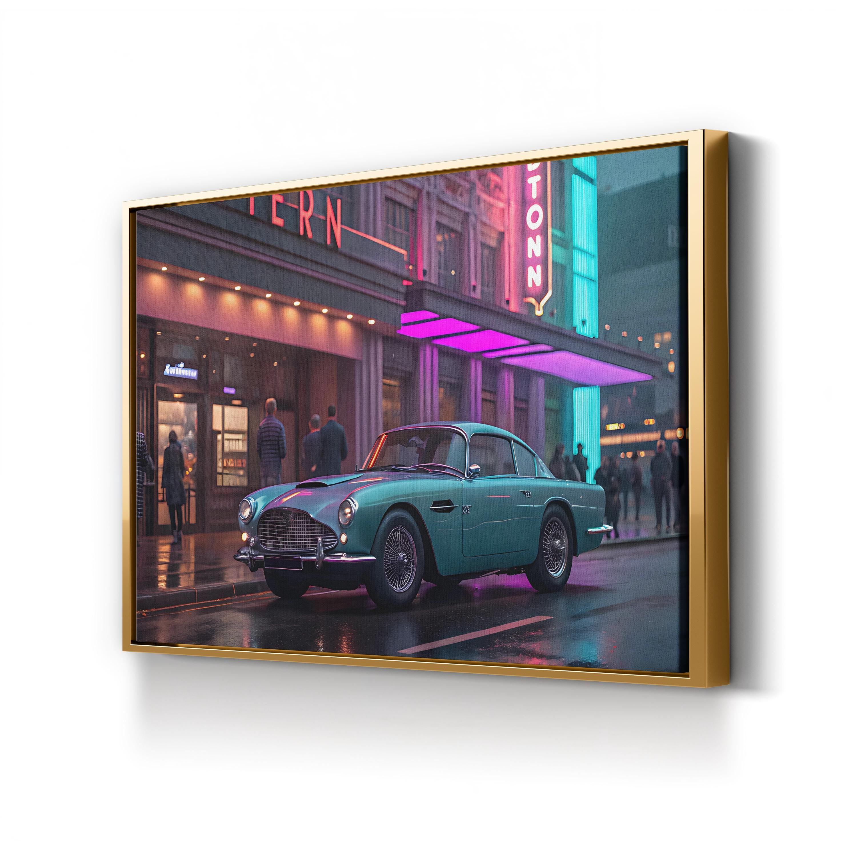 Aston Martin DB4 Urban Neon – Period Illustration Wall Art | Classic Car Canvas Print
