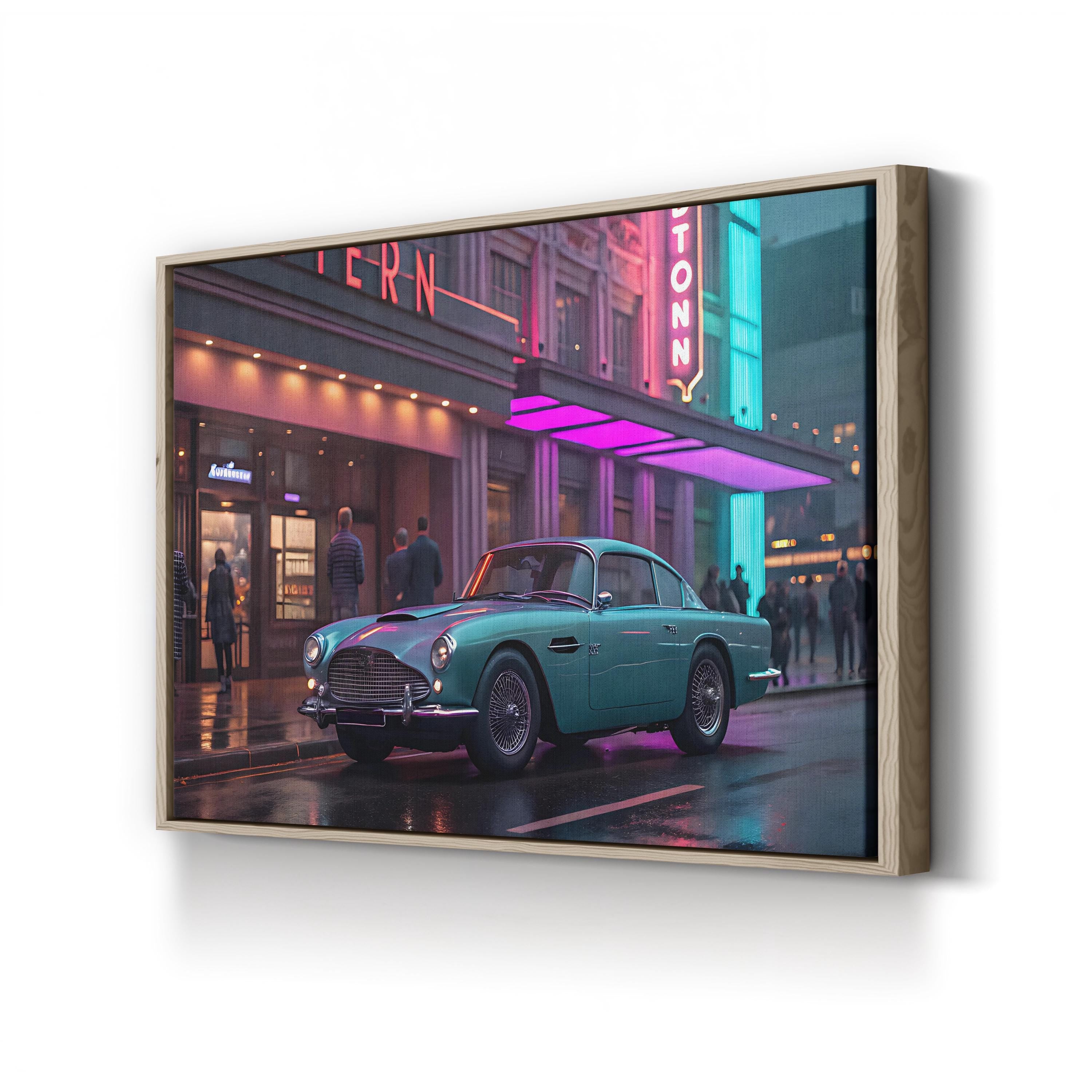 Aston Martin DB4 Urban Neon – Period Illustration Wall Art | Classic Car Canvas Print