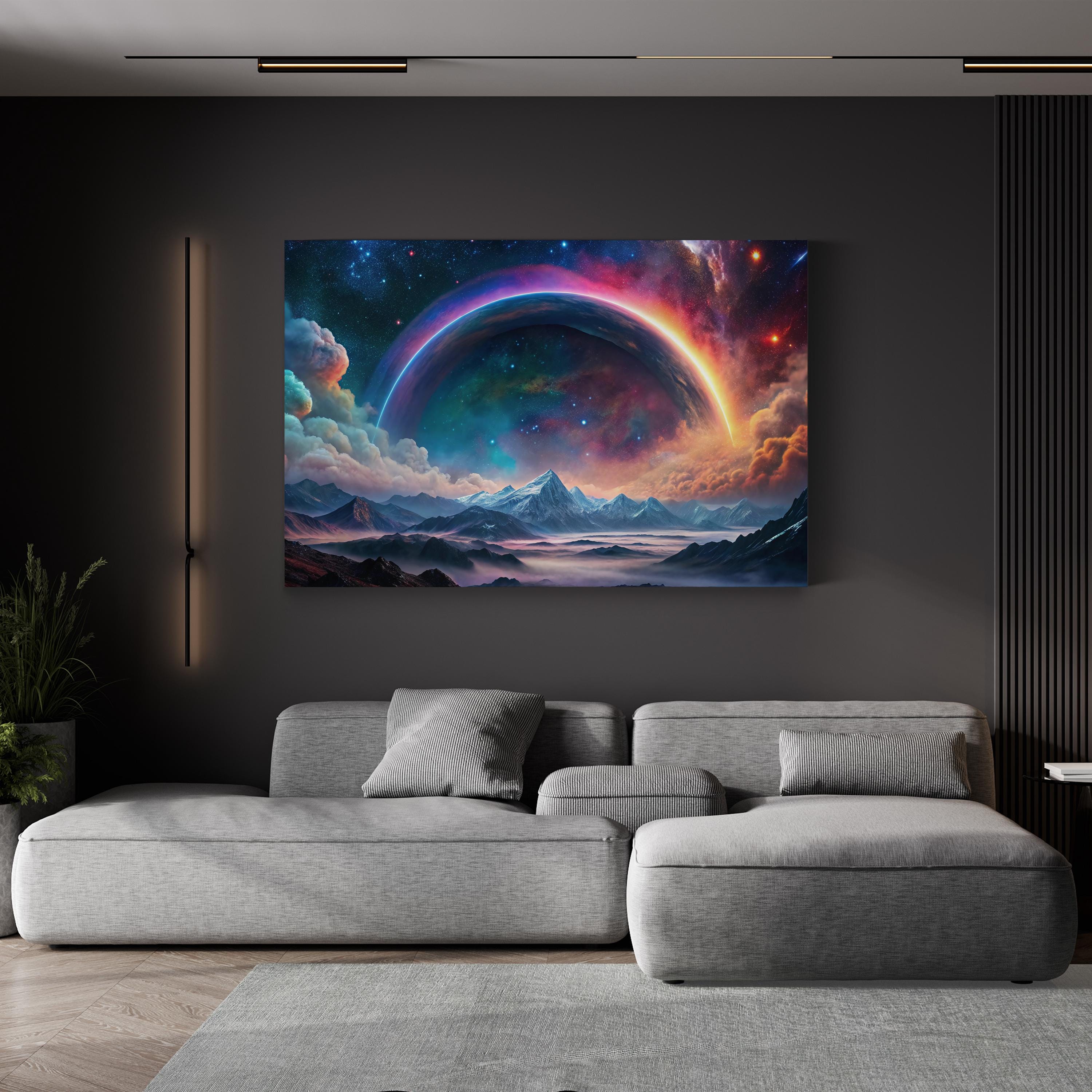 Astral Rainbow Cosmic Landscape – Period Illustration Wall Art | Surreal Space Canvas Print