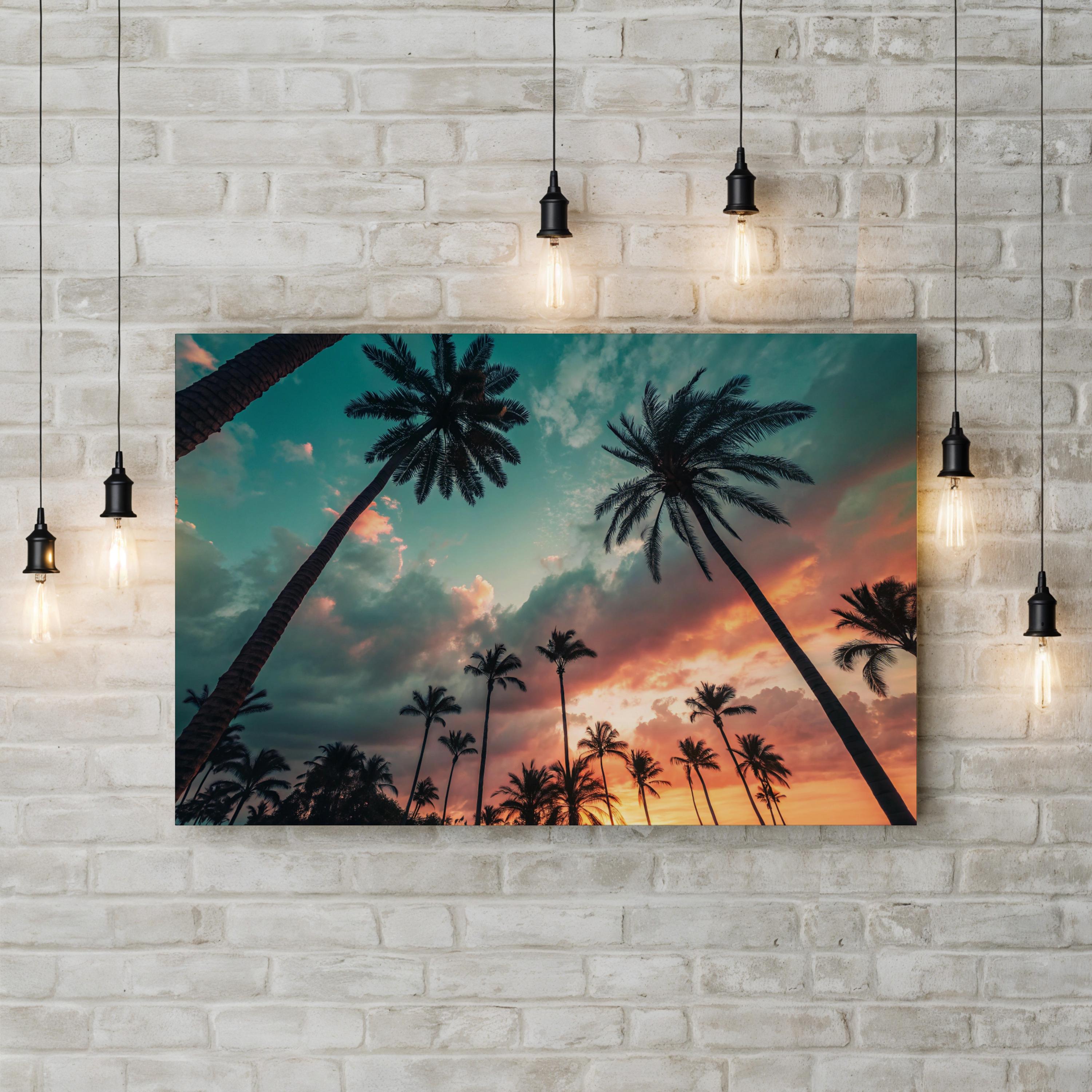 Palm Tree Sunrise – Vintage Photography Wall Art | Coastal Beach Canvas Print