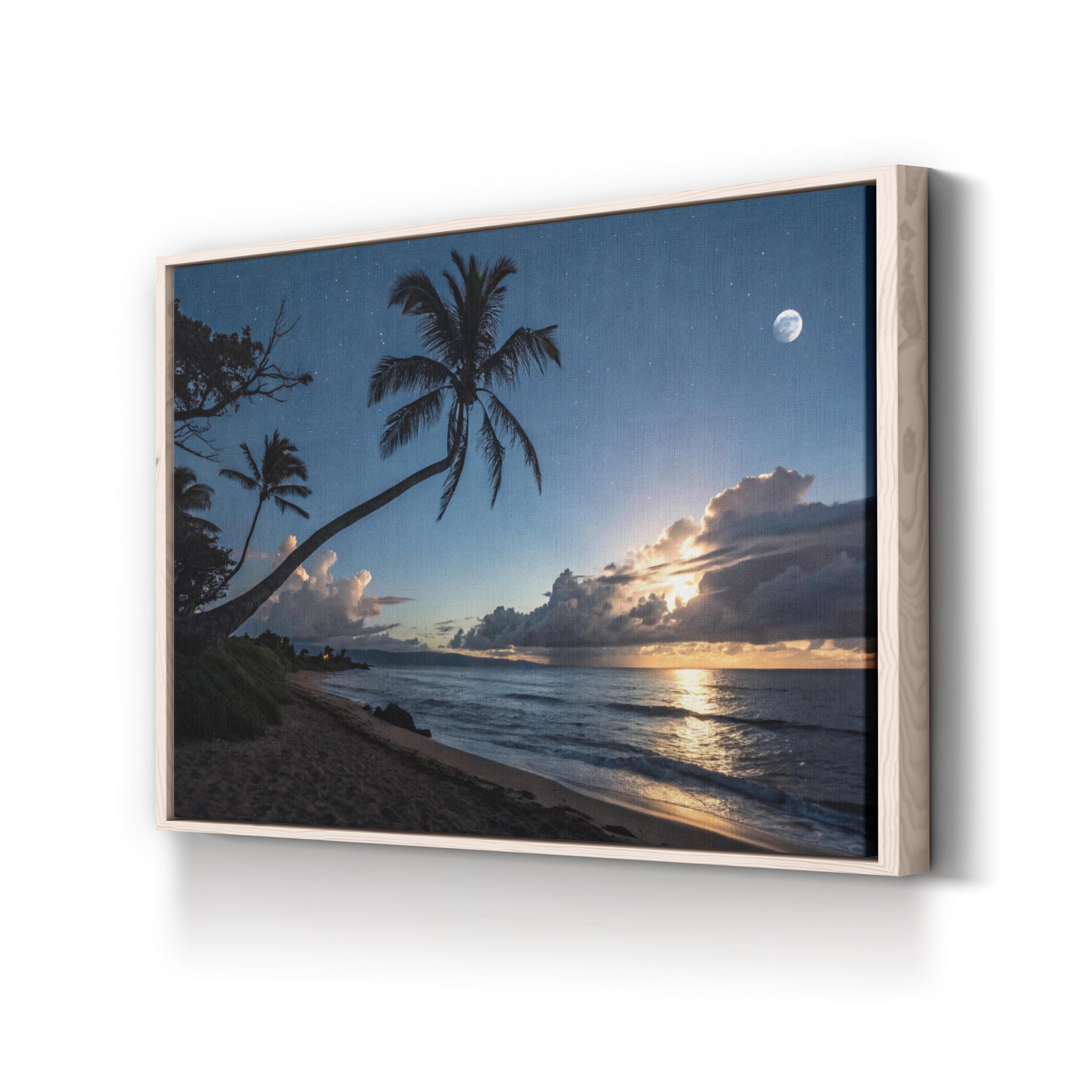Paradise at Night, Tropical Shoreline Wall Art — Contemporary Moonlit Coastal Seascape