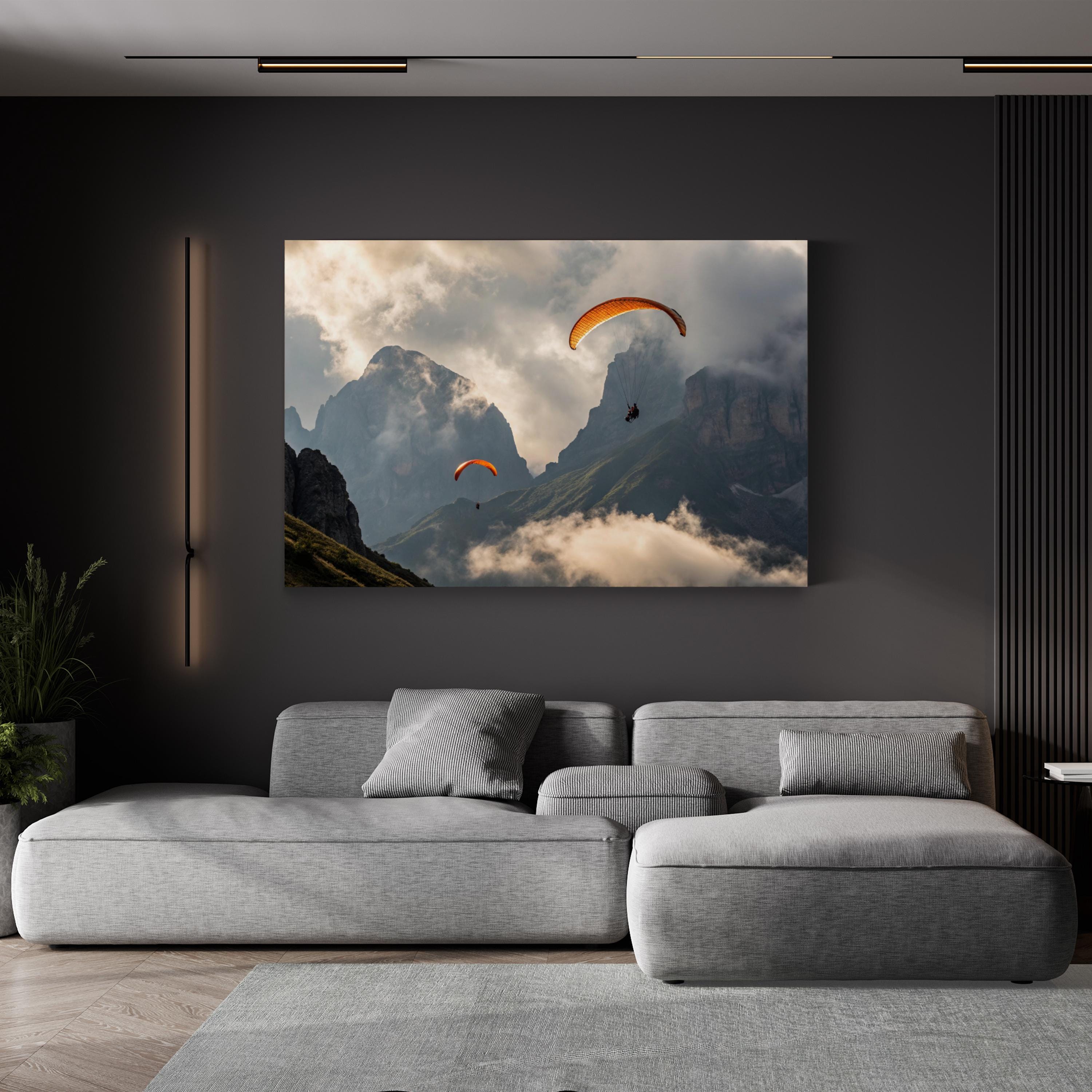 Paragliding Mountain Flight – Vintage Photography Wall Art | Adventure Landscape Canvas Print
