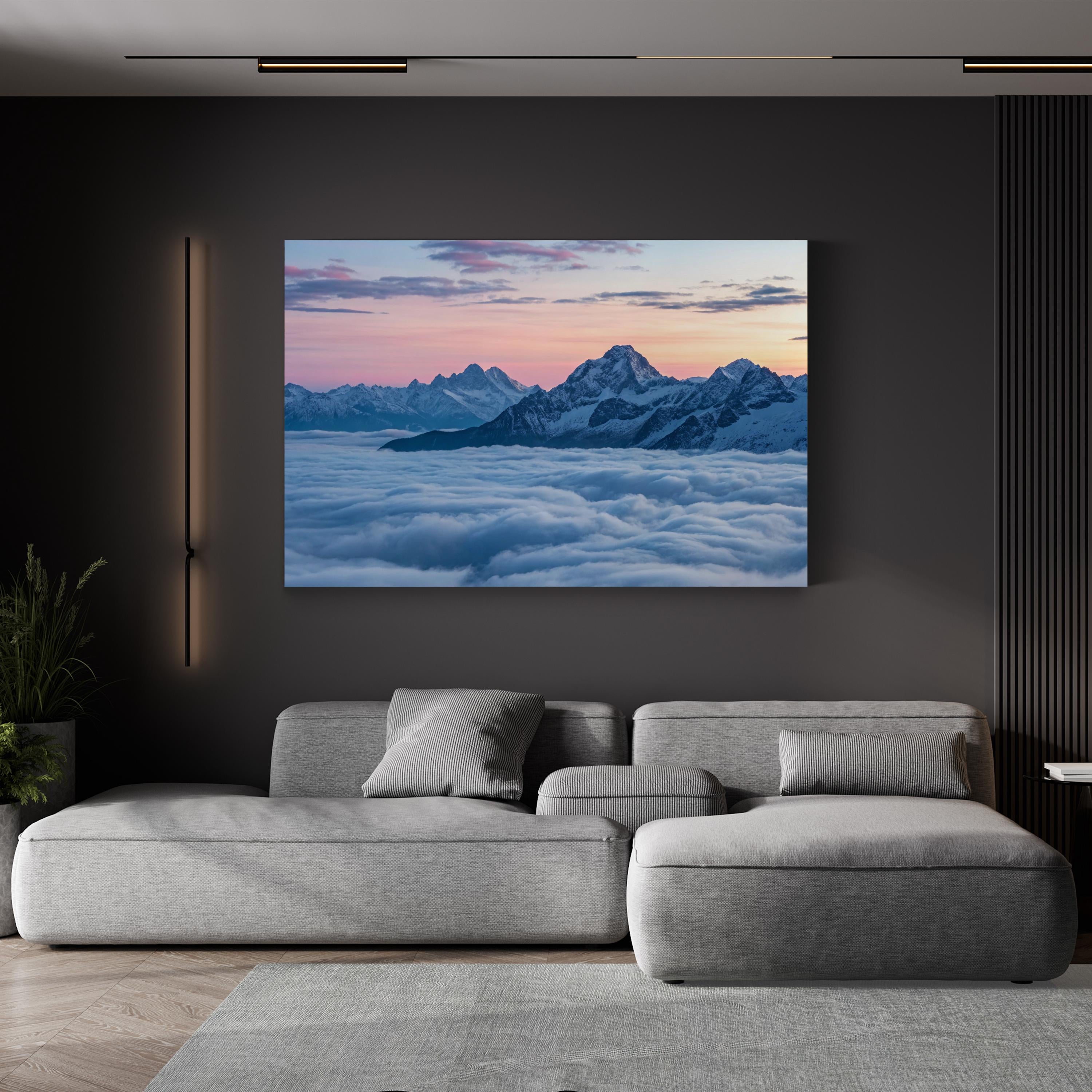 Mountain Sunrise Snowy Peaks – Vintage Photography Wall Art | Alpine Landscape Canvas Print