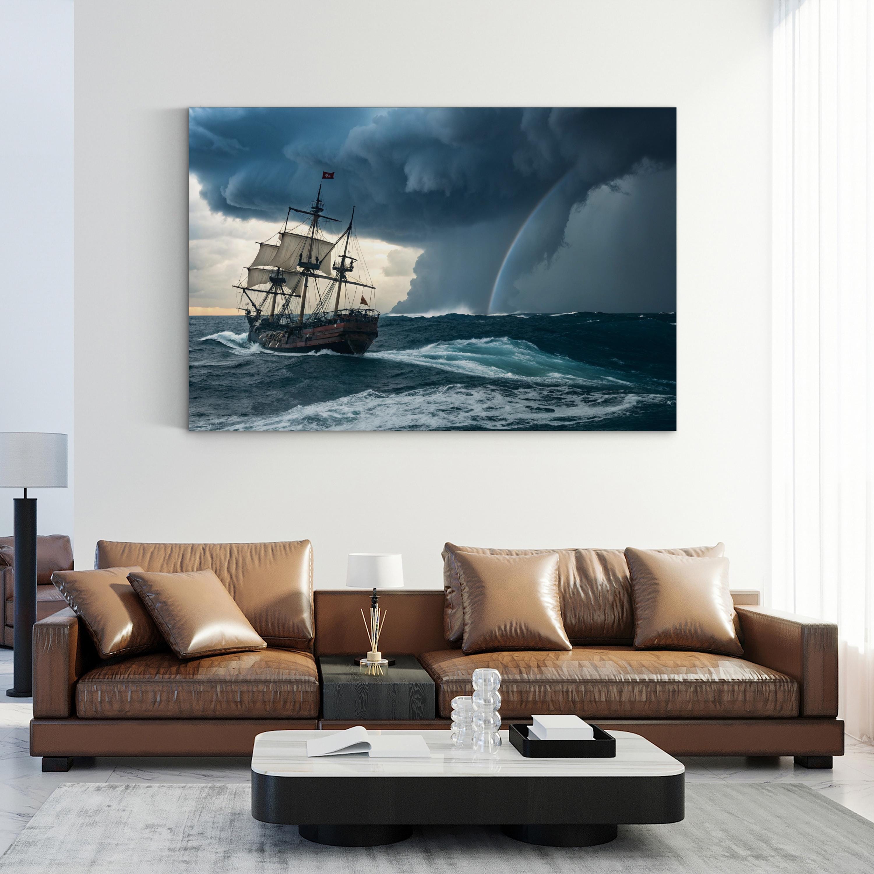 Pirate Ship Storm Canvas Art – Dramatic Nautical Seascape
