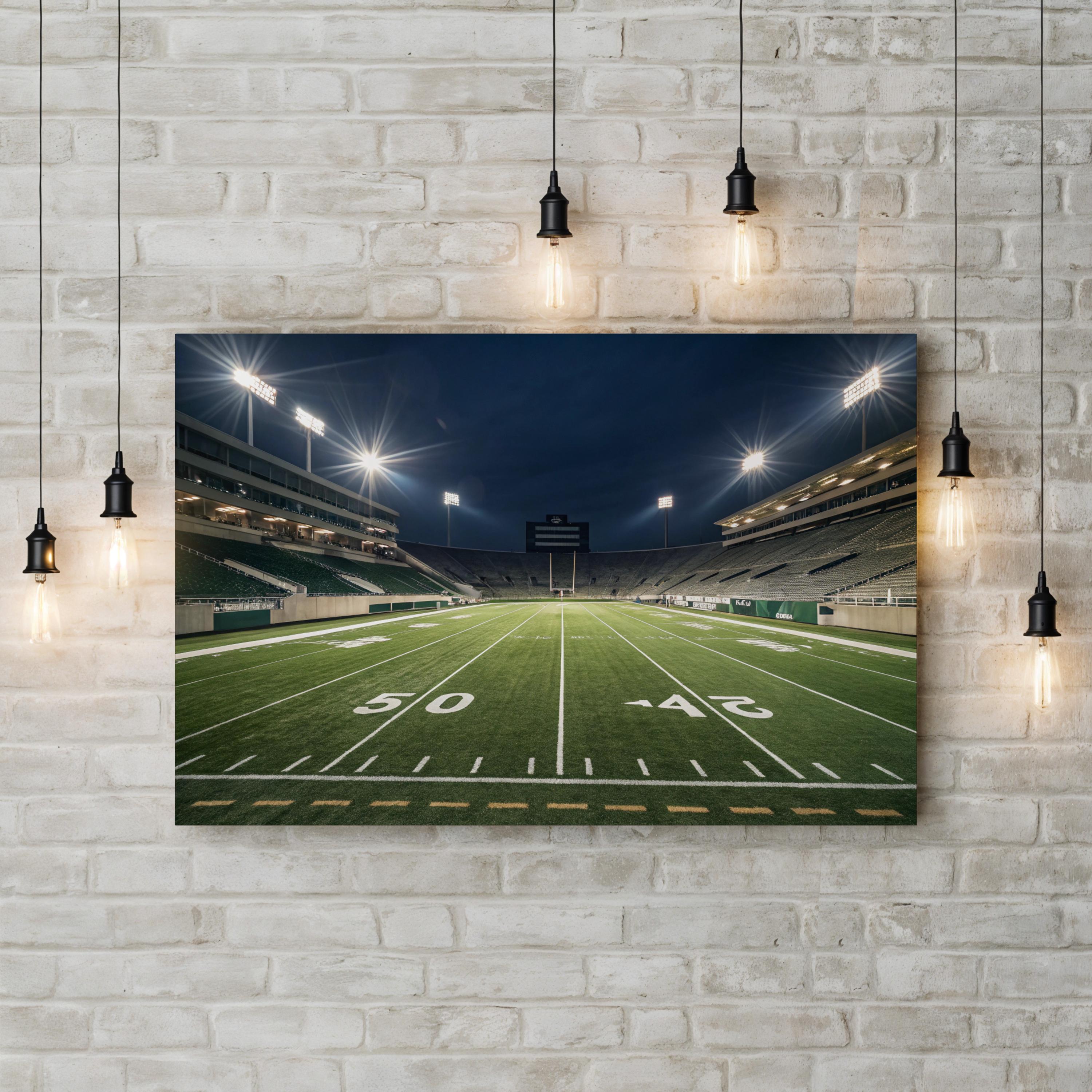 Night Football Field – Vintage Photography Wall Art | Stadium Sports Canvas Print