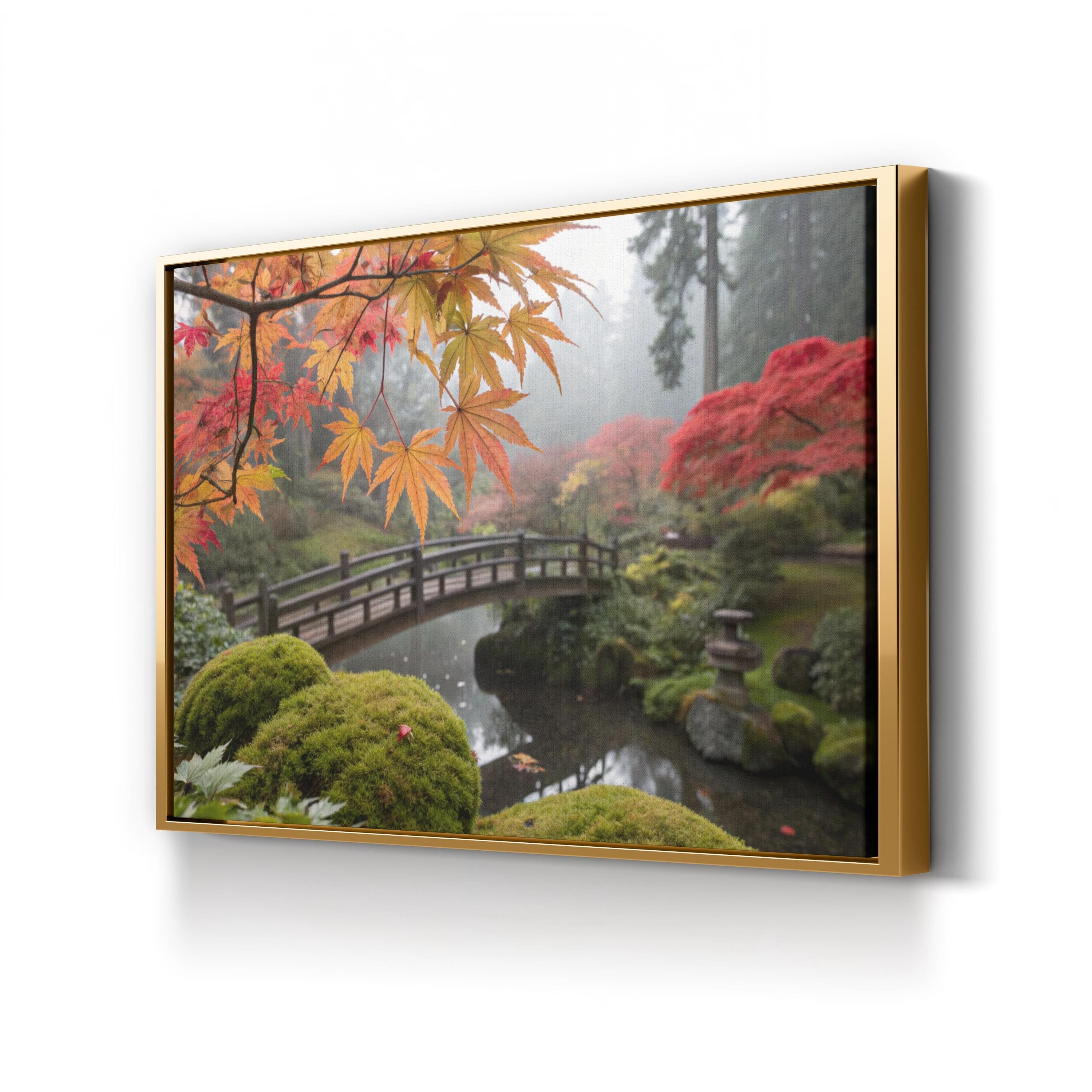 Japanese Zen Garden Bridge – Period Illustration Wall Art | Serene Landscape Canvas Print