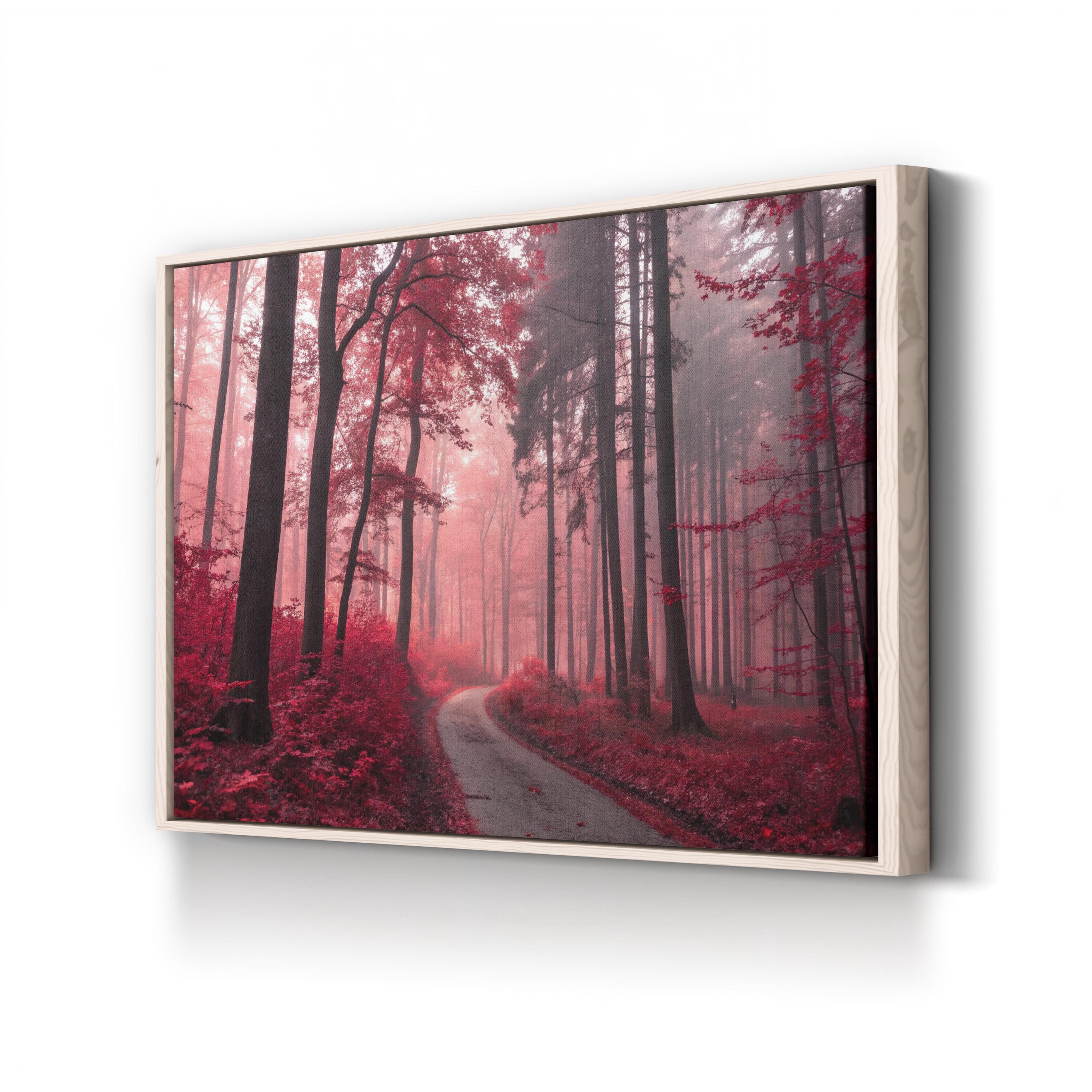Red Forest Autumn Path – Vintage Photography Wall Art | Vibrant Landscape Canvas Print