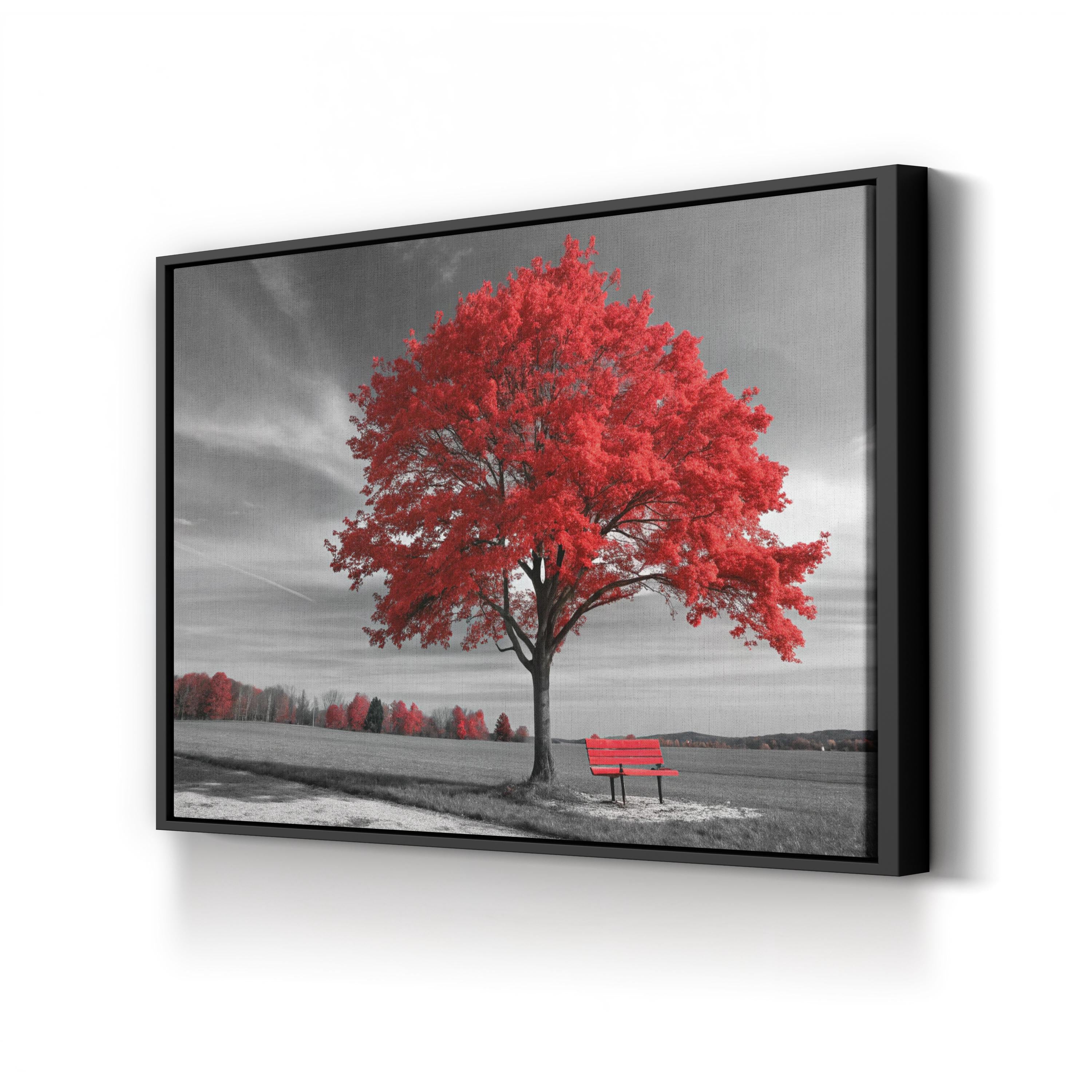 Red Autumn Tree Panorama – Vintage Photography Wall Art | Fall Landscape Canvas Print