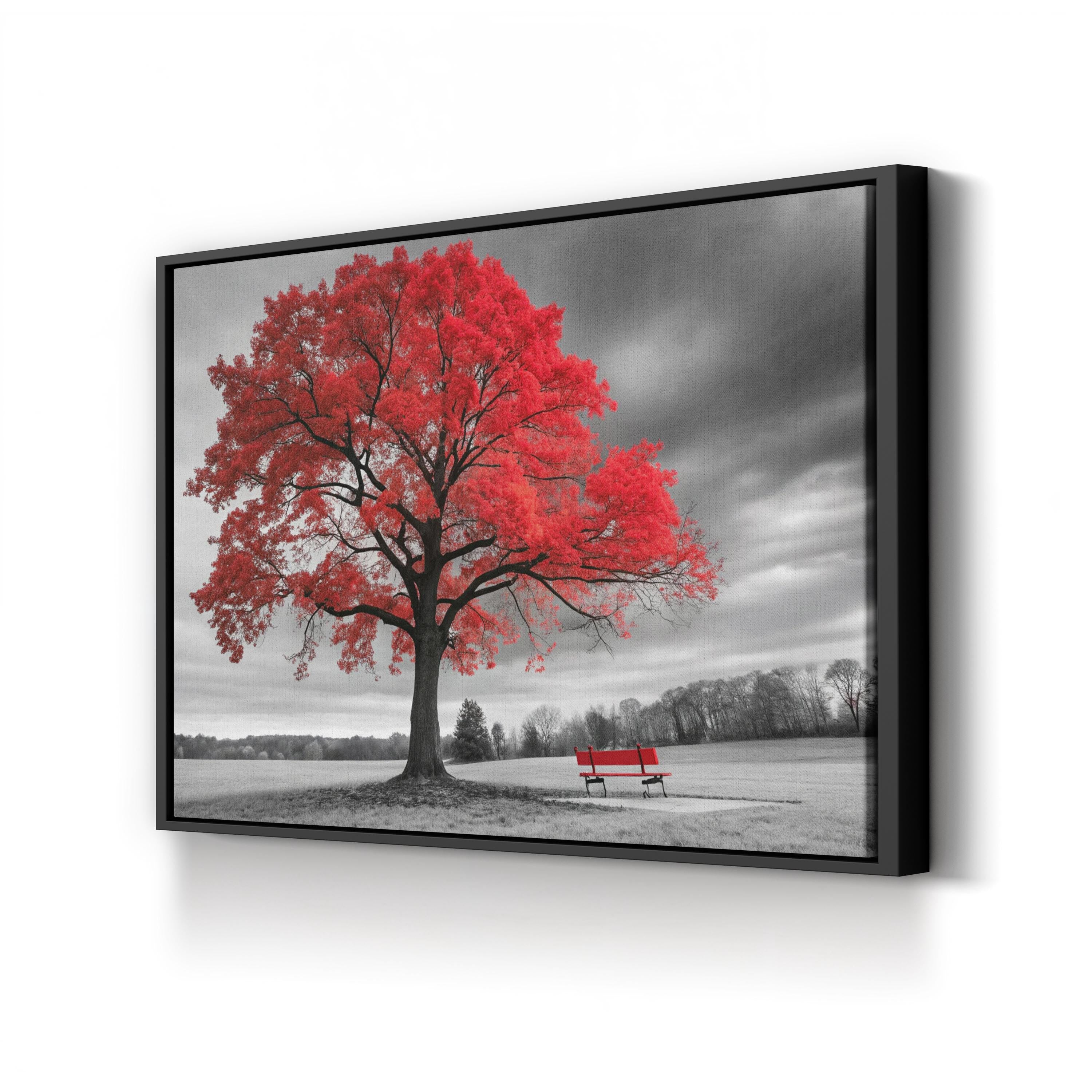 Red Tree in Autumn Wall Art — Contemporary Landscape Canvas Print