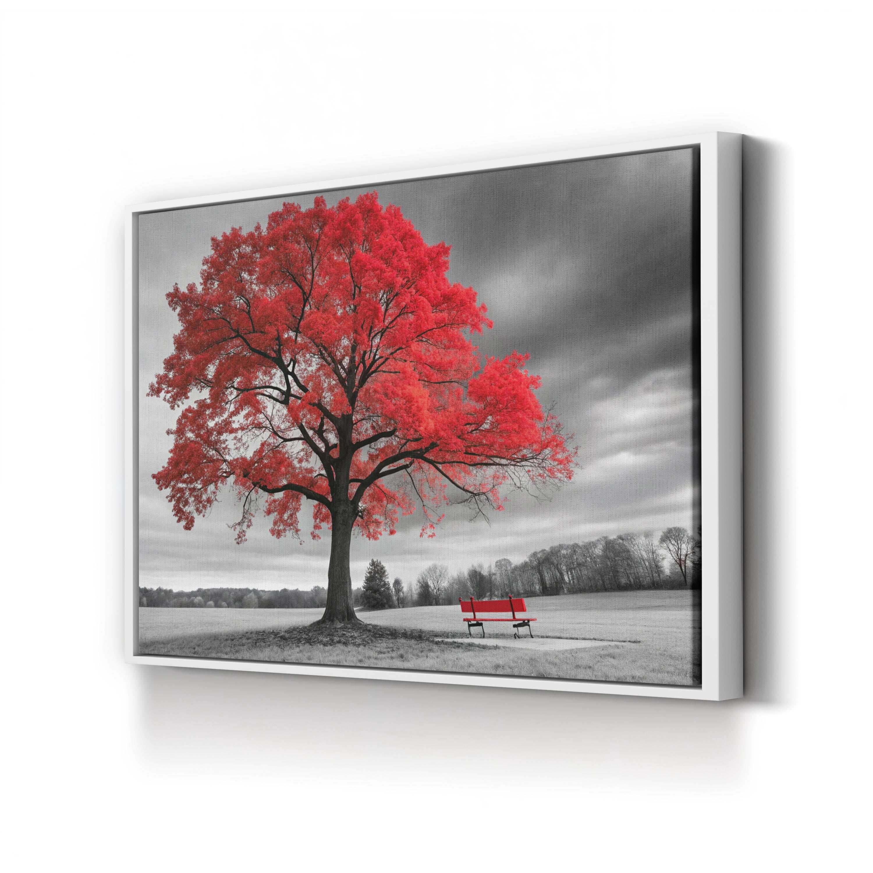 Red Tree in Autumn Wall Art — Contemporary Landscape Canvas Print