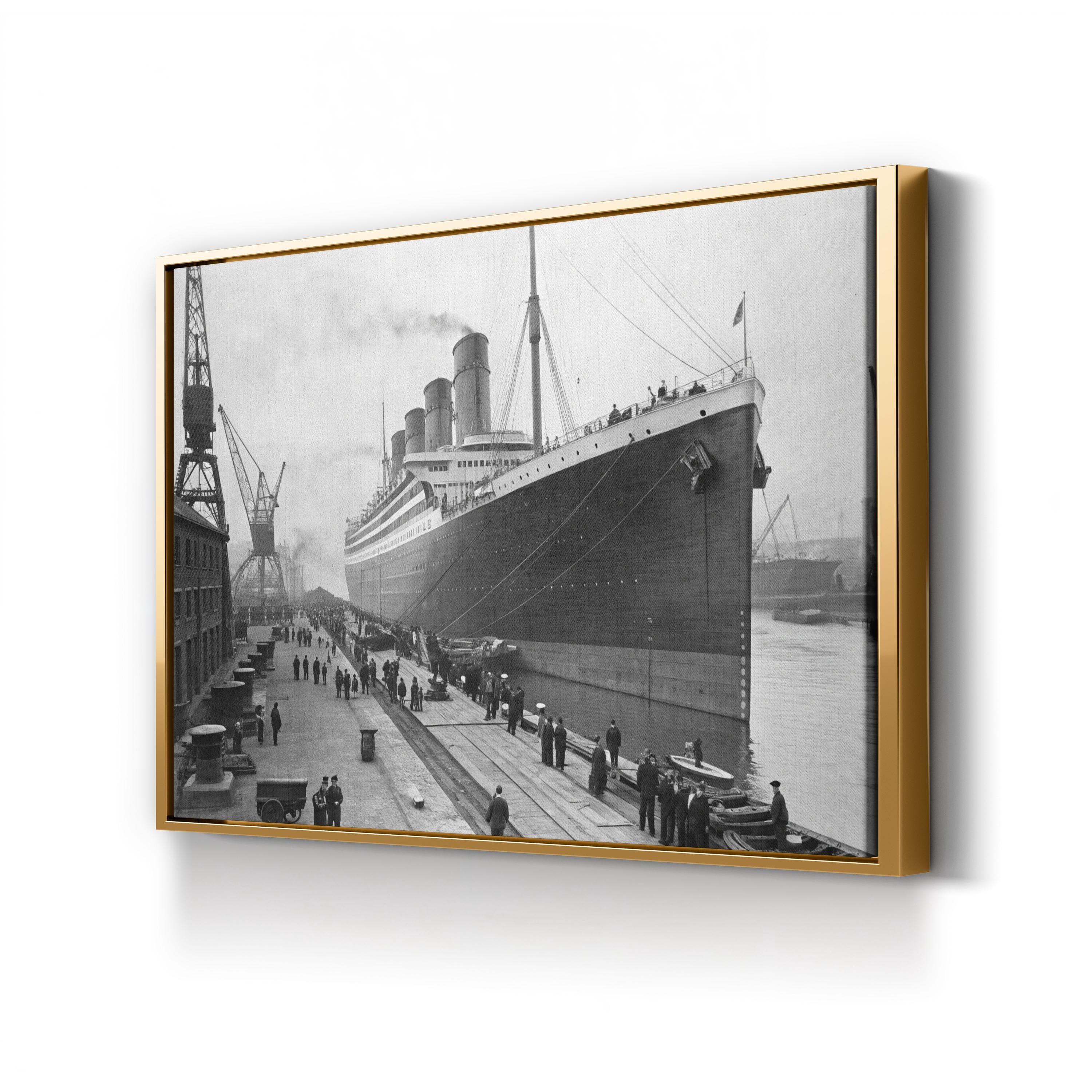 Launching of the RMS Titanic of the White Star Line, Belfast 1911 Wall Art – Historic Black & White Nautical Canvas Print