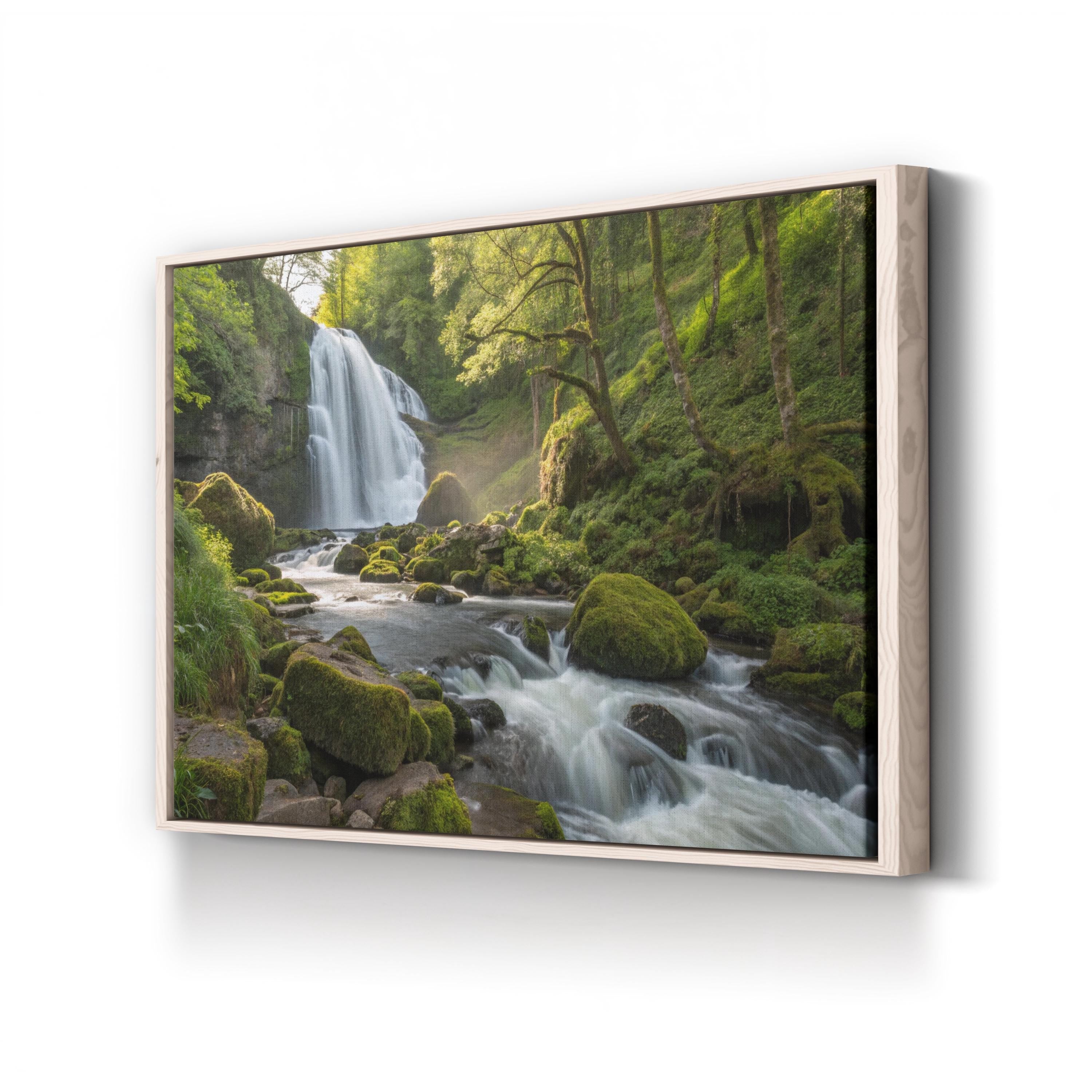 Roadside Waterfall Forest – Vintage Photography Wall Art | Tranquil Nature Canvas Print