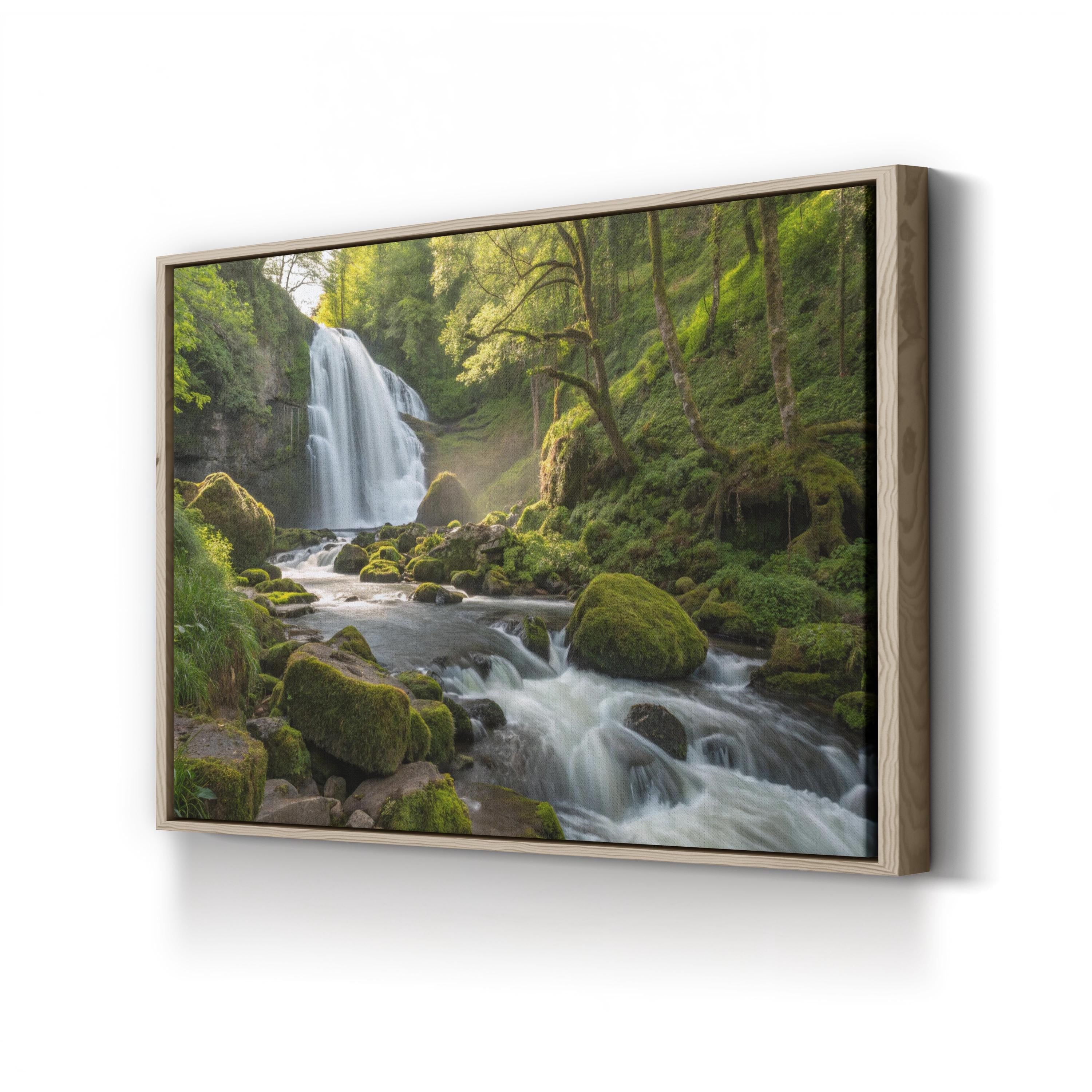 Roadside Waterfall Forest – Vintage Photography Wall Art | Tranquil Nature Canvas Print