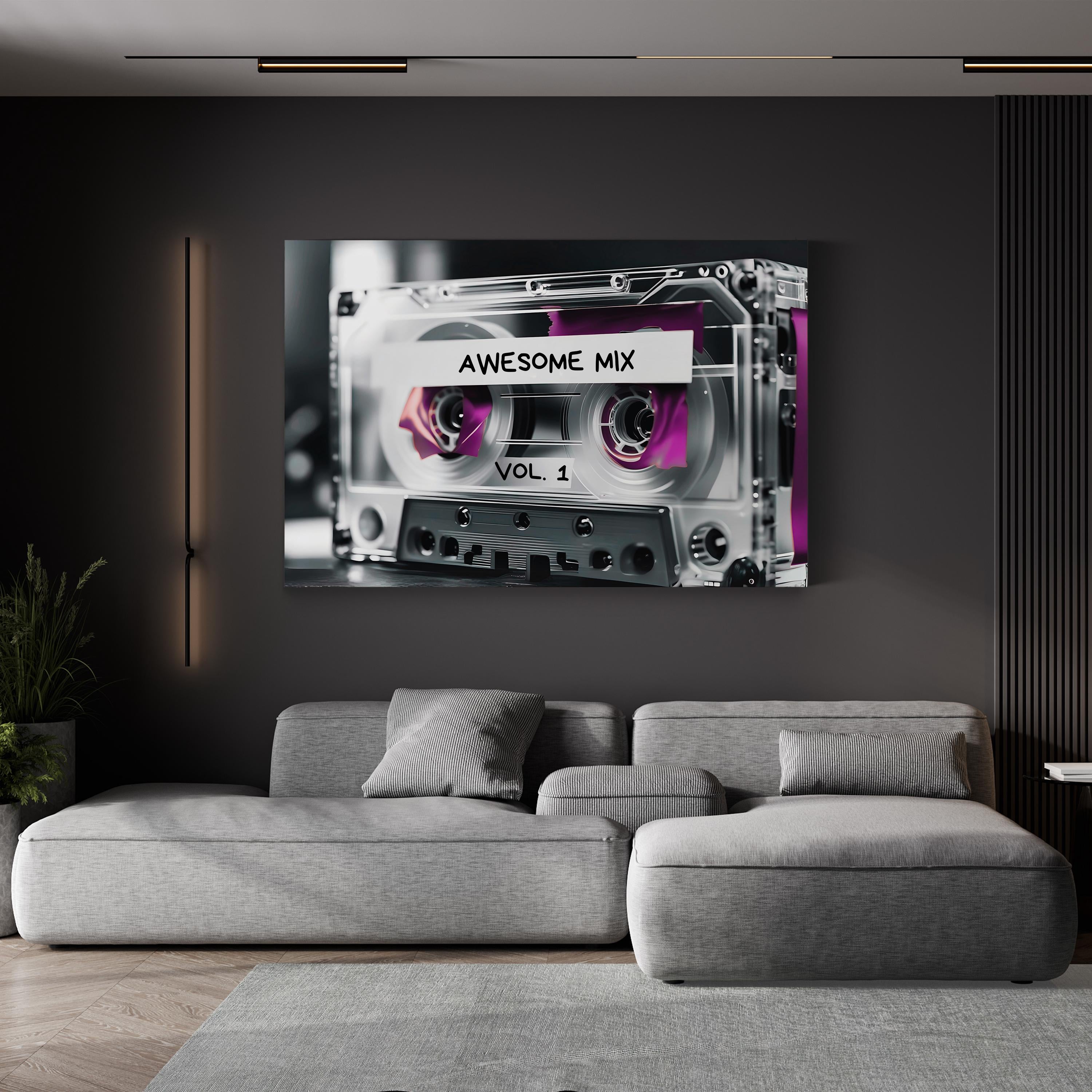 Awesome Mix Vol. 1 Cassette – Period Illustration Wall Art | Retro Music Canvas Print